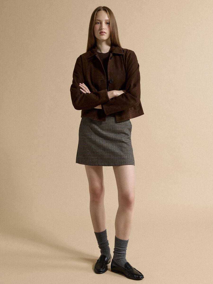 Multicoloured checked wool and viscose-blend skirt_0