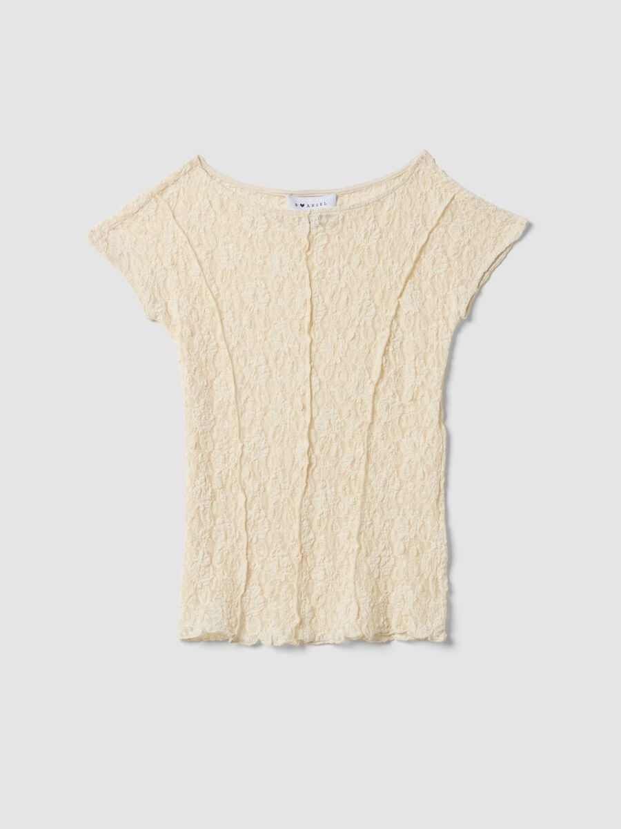 White stretch T-shirt with raised floral texture_4