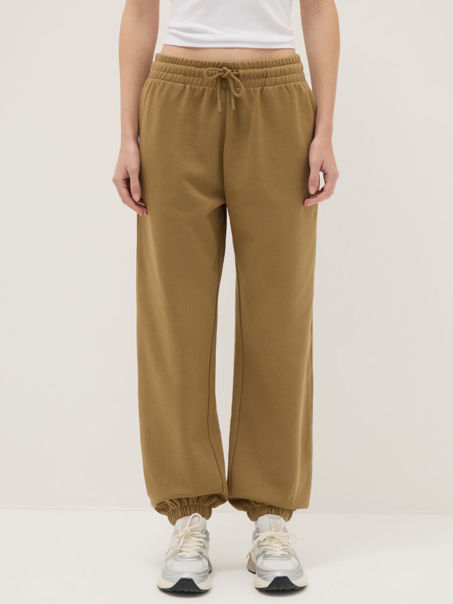 Brown cotton blend jogger trousers regular fit_1