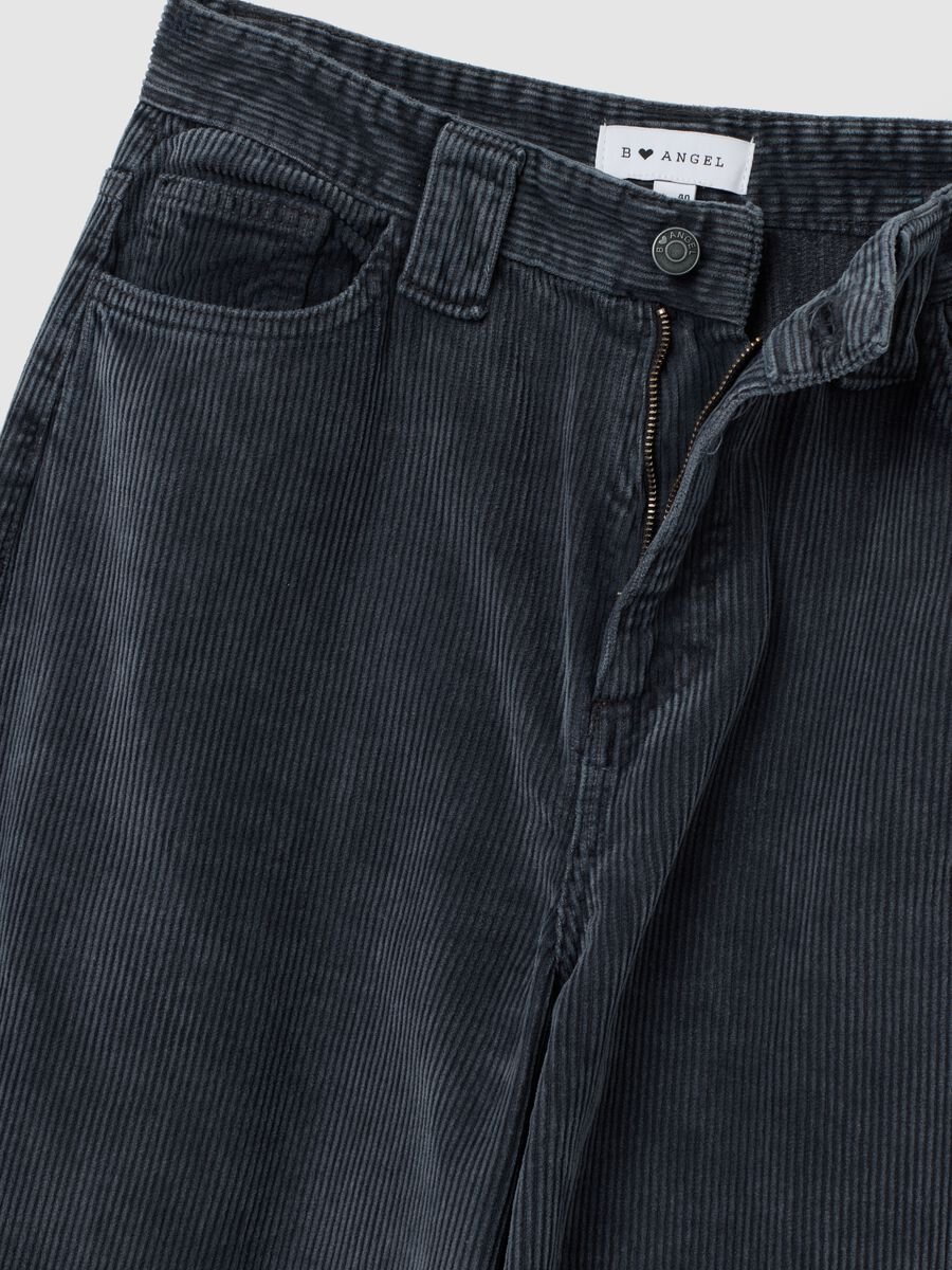 Pantaloni baggy blu scuro in puro cotone a coste relaxed fit_6