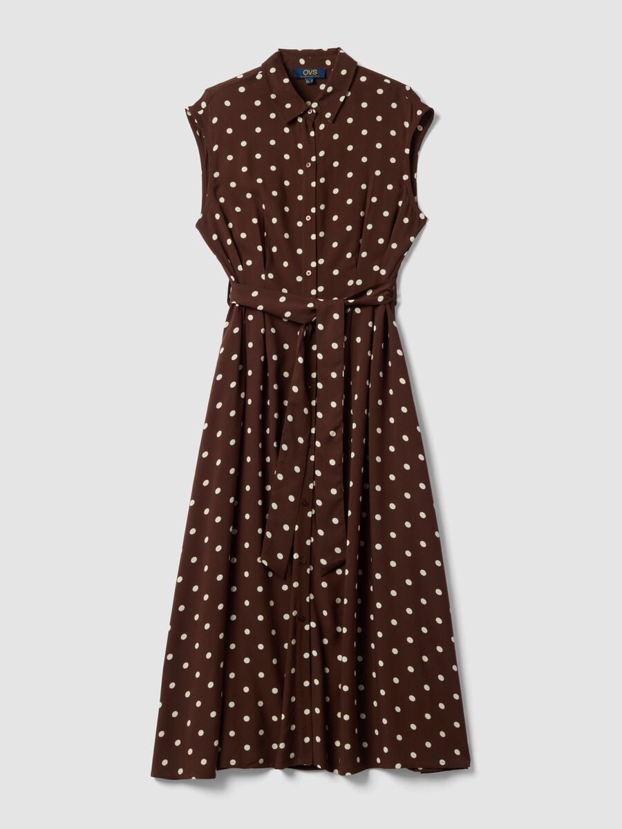 Brown midi dress in pure viscose with polka dots, regular fit_4