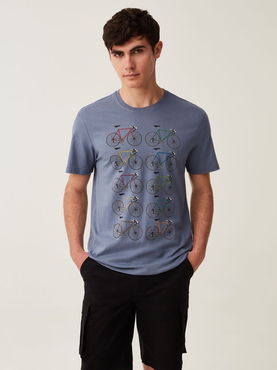 Cotton T-shirt with bicycles print_0