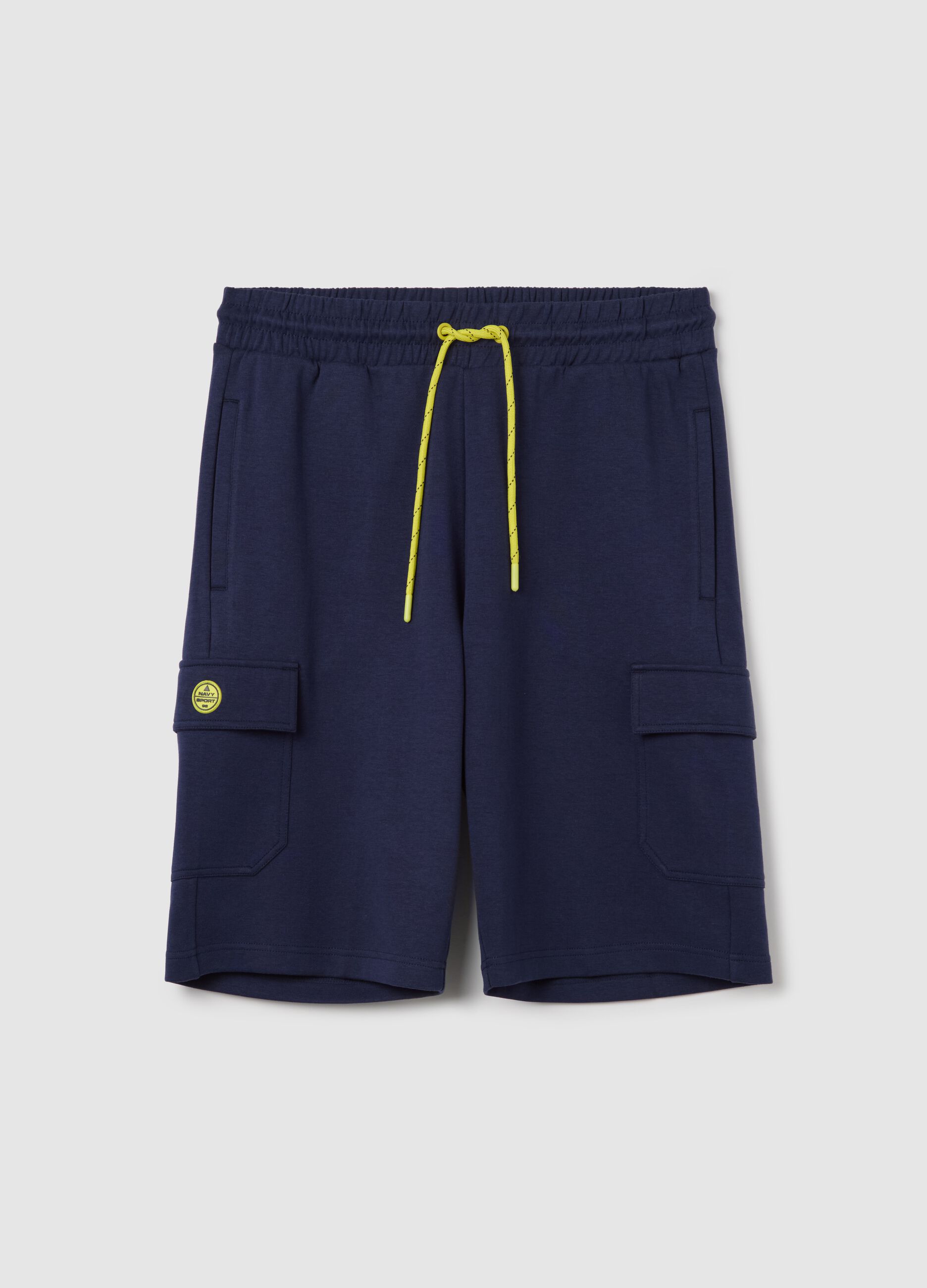 Blue cargo Bermuda joggers with logo