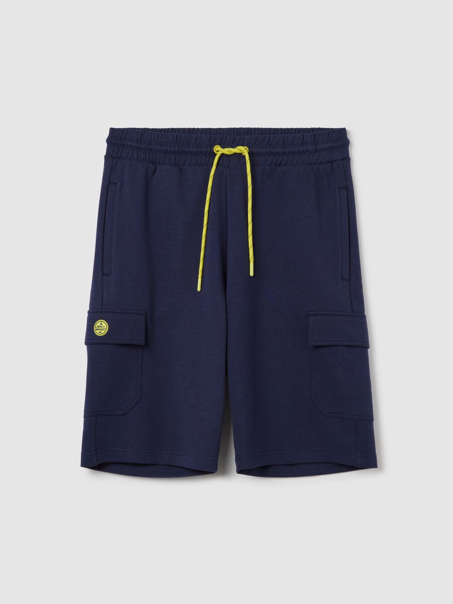 Blue cargo Bermuda joggers with logo_4