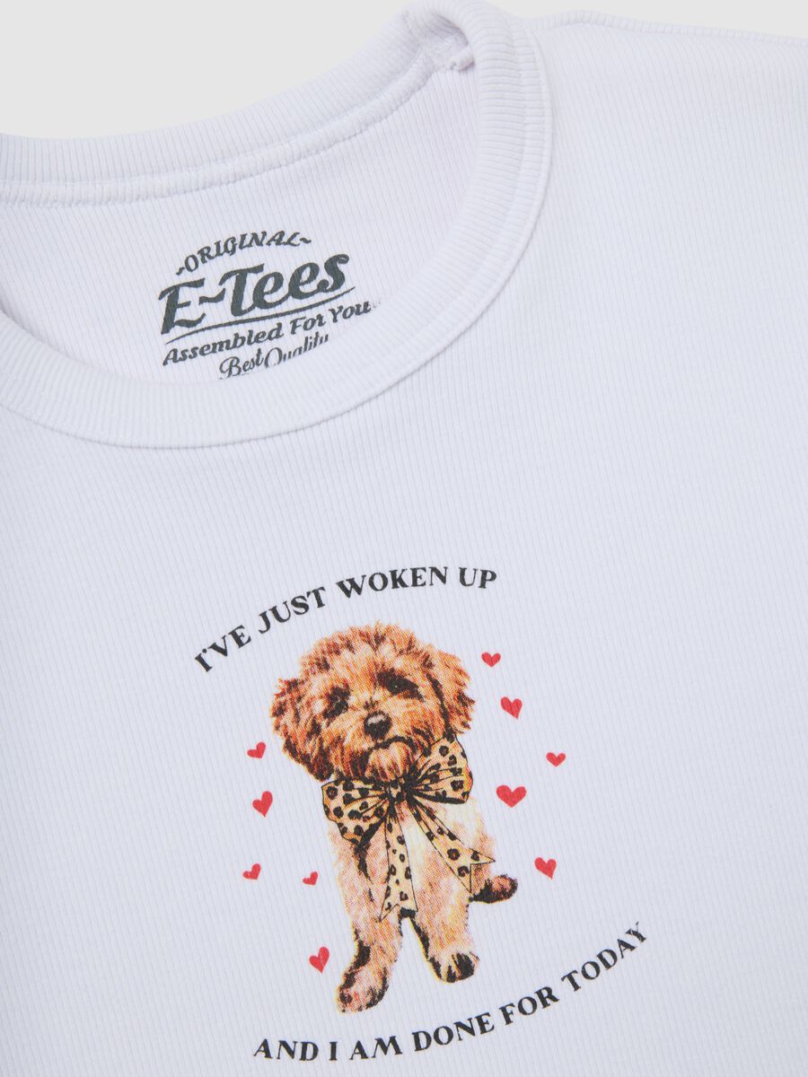 White short-sleeved T-shirt in cotton blend regular fit with print_1