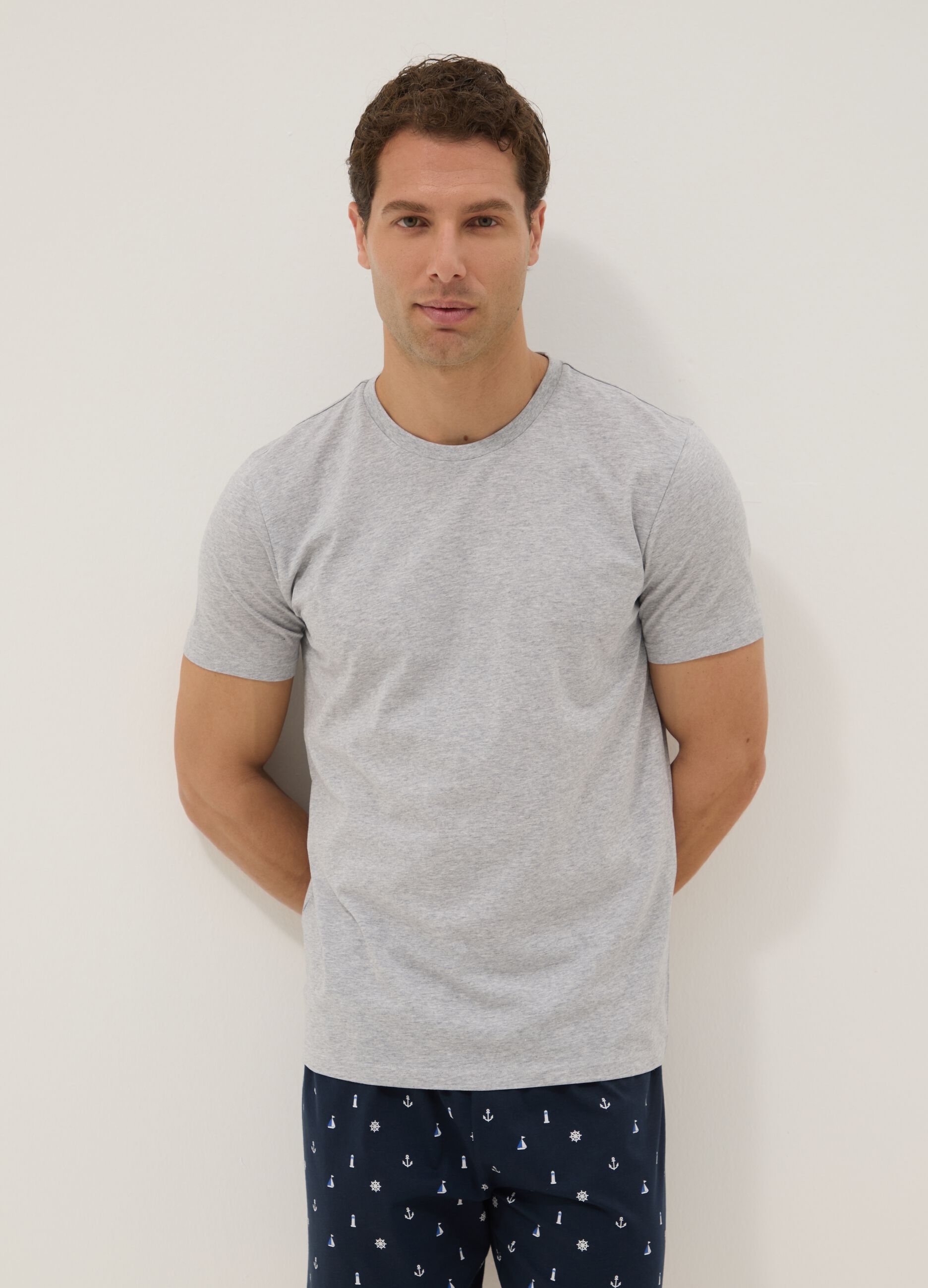 Grey and blue pure cotton jersey pyjamas