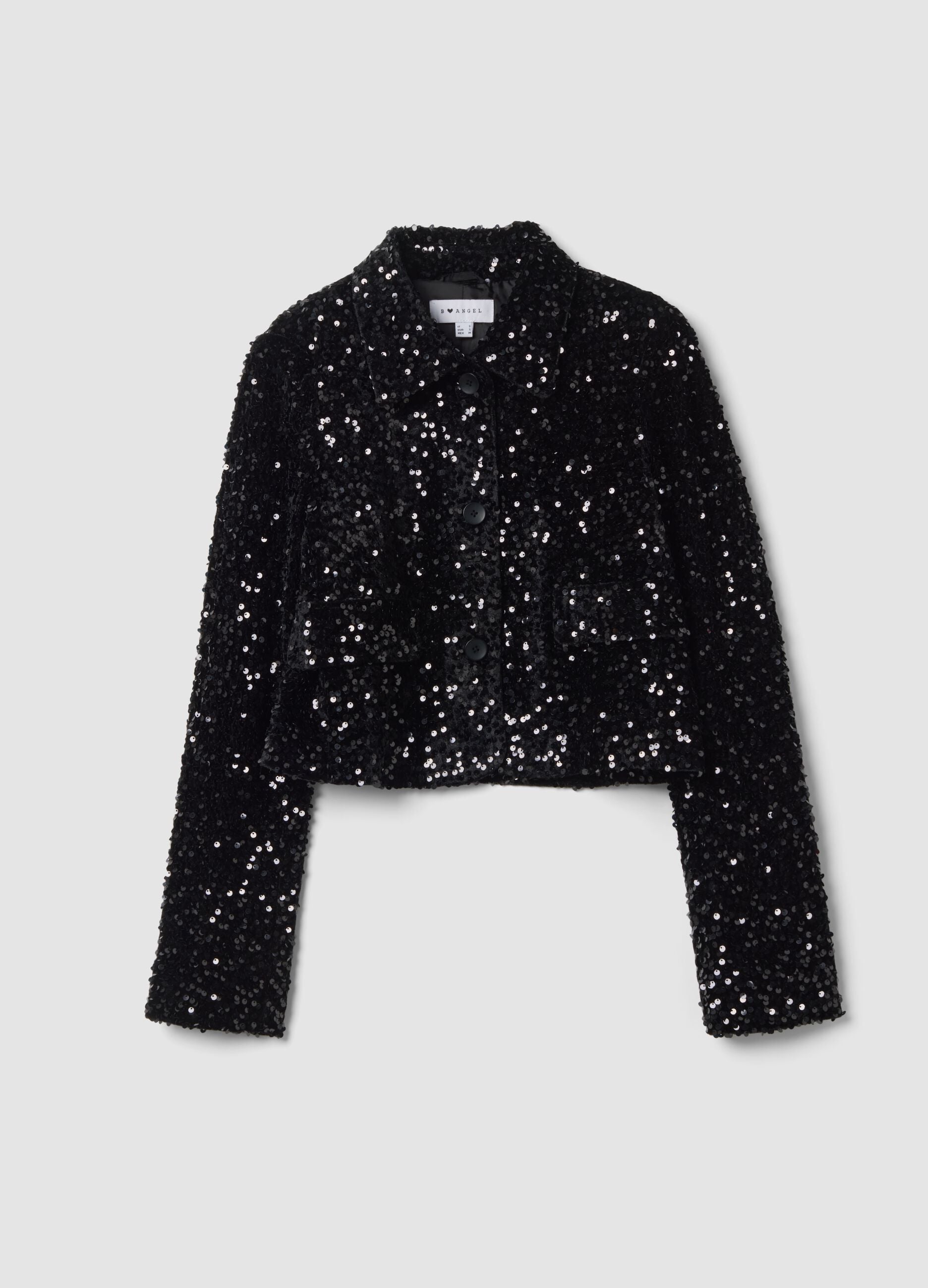Blazer chenille nero regular fit con paillettes