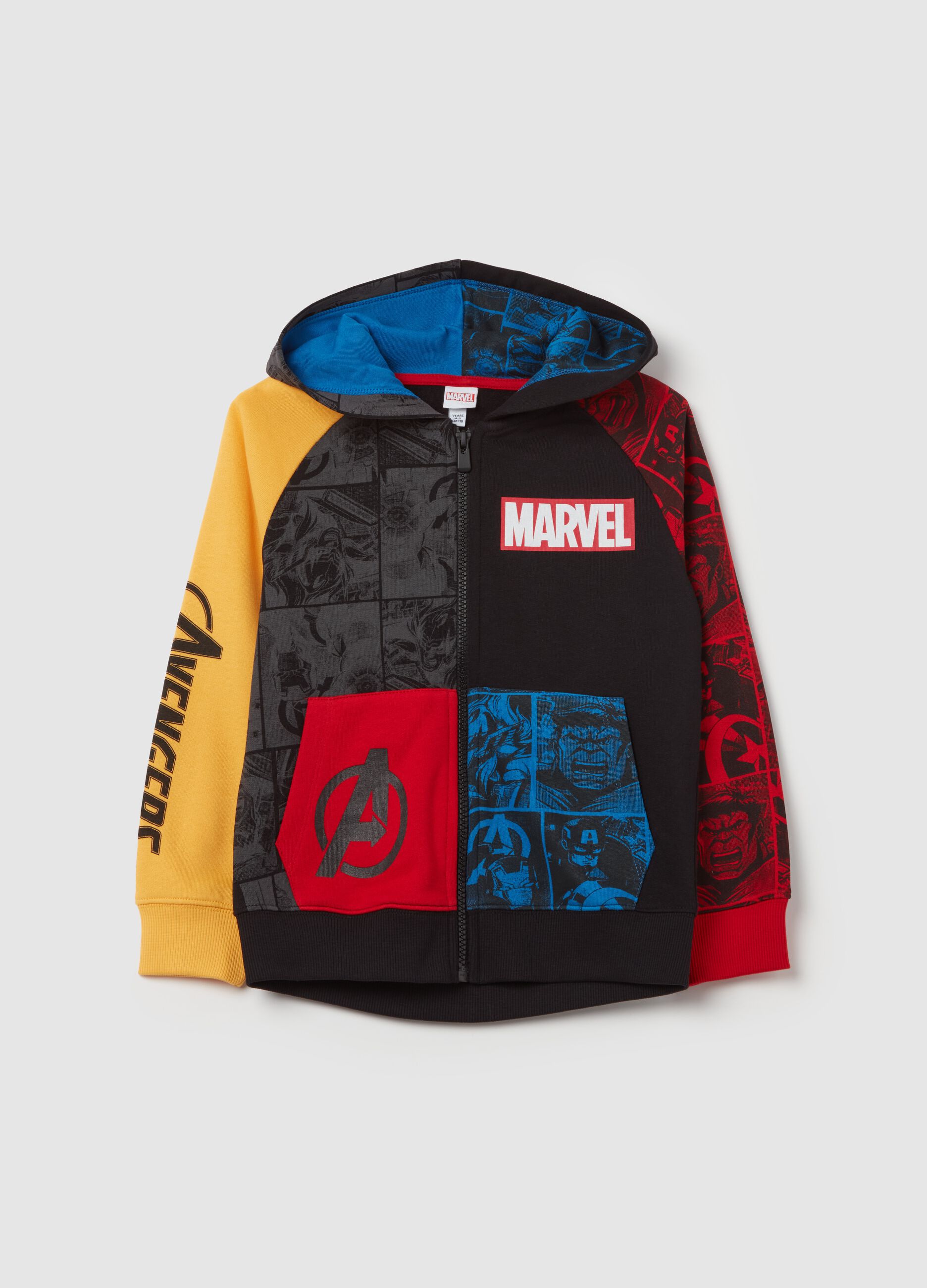 Full-zip sweatshirt with hood and Avengers print