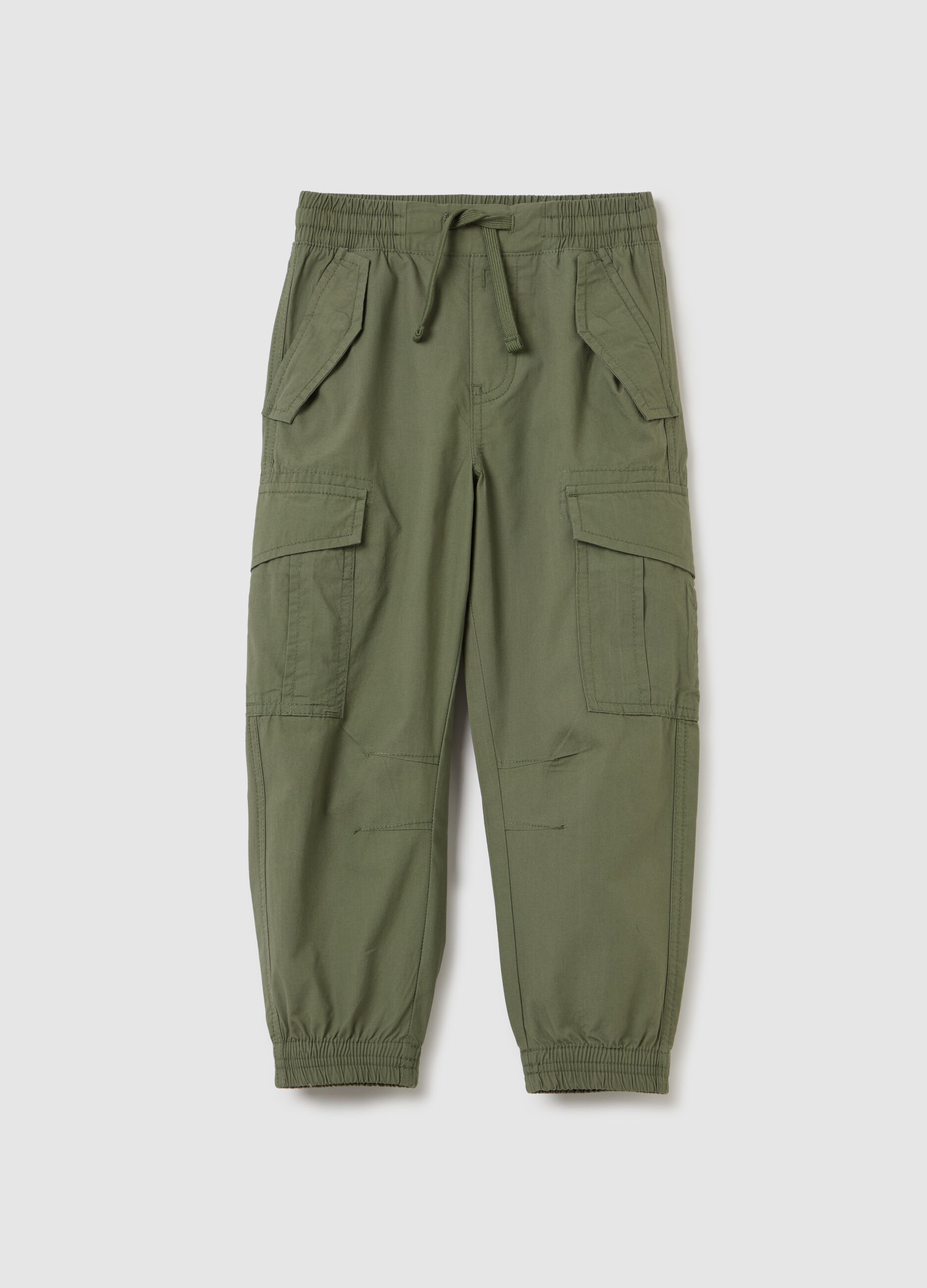 Cargo joggers in cotton canvas with drawstring