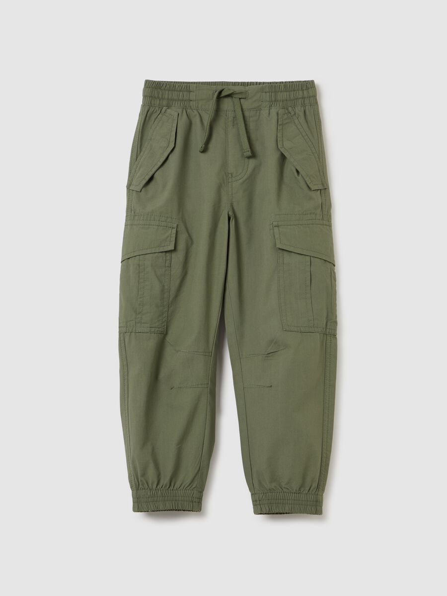Cargo joggers in cotton canvas with drawstring_0