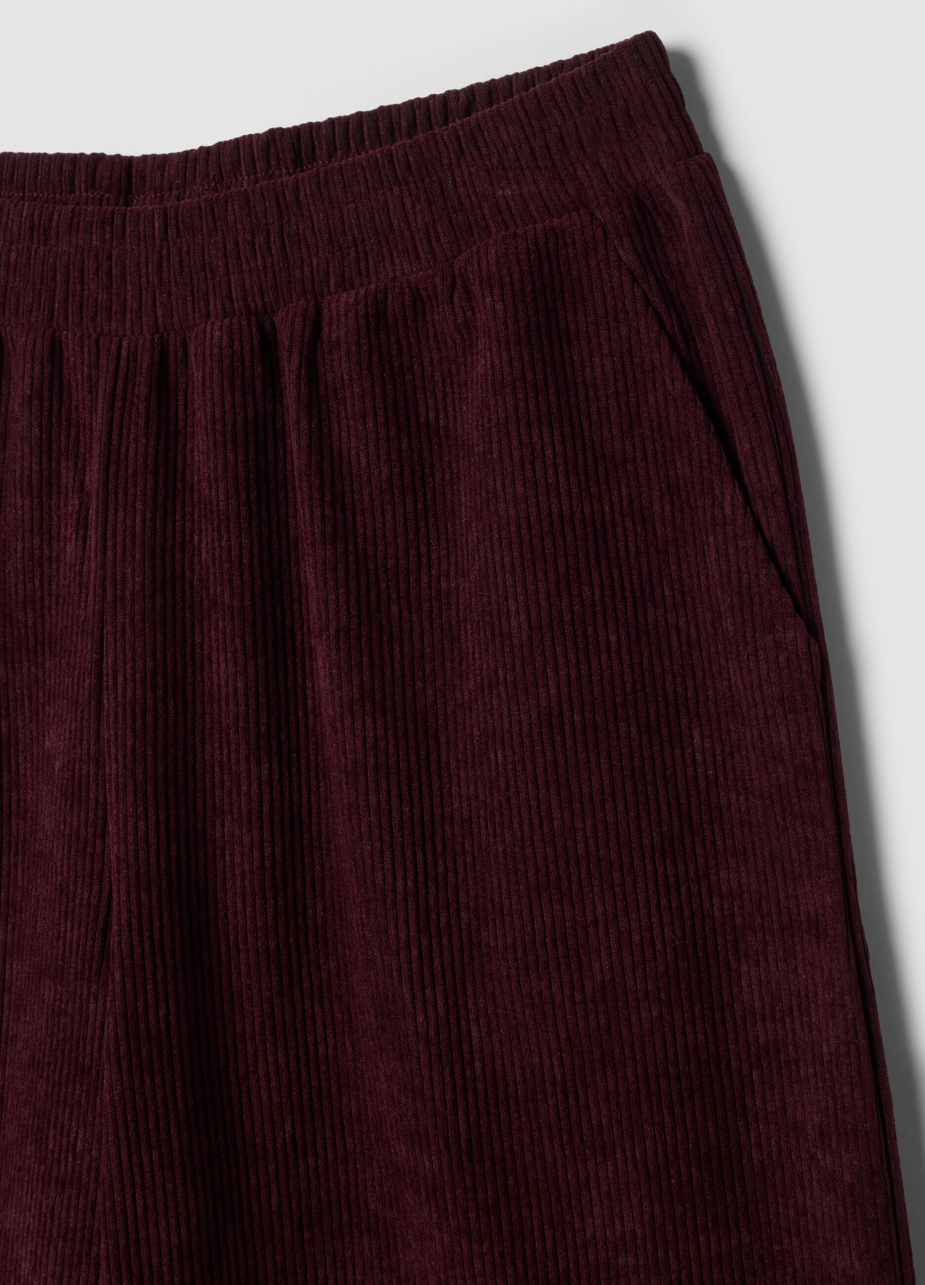 Purple wide-leg trousers with elasticated waist