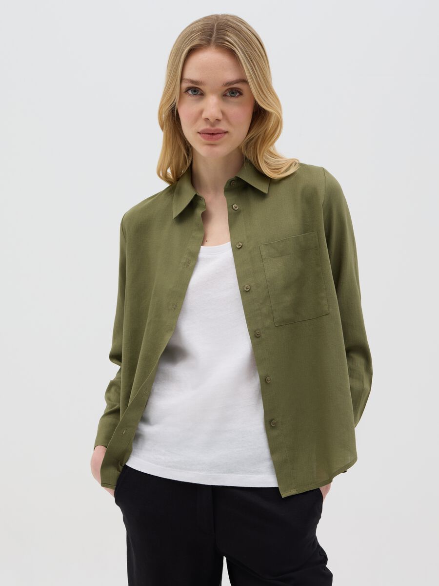 Women’s regular-fit shirt in green linen blend, without buttons_0