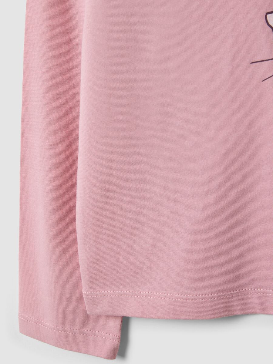 Girls&rsquo; pink organic cotton T-shirt with kitten print_3