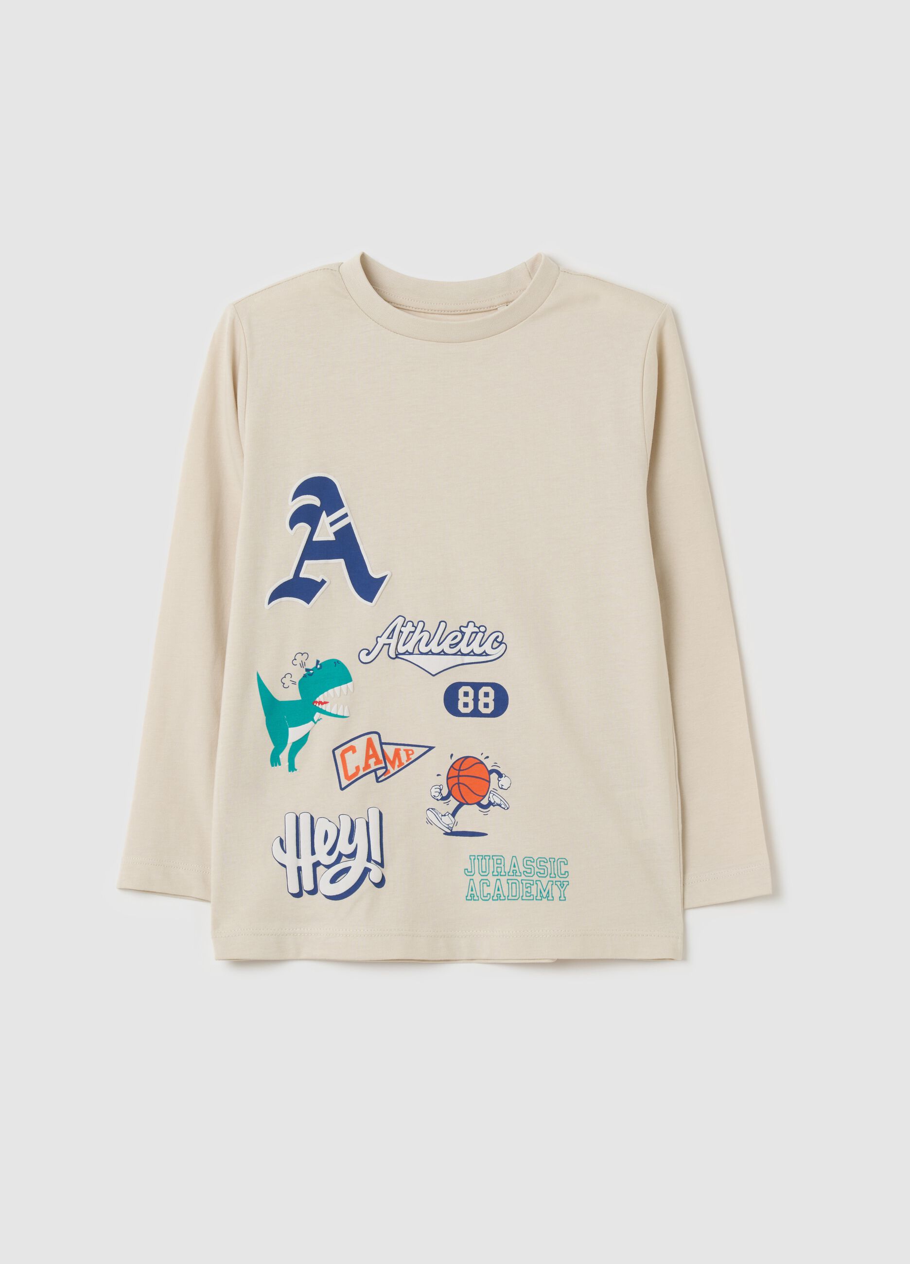 Long-sleeved T-shirt with dinosaur print