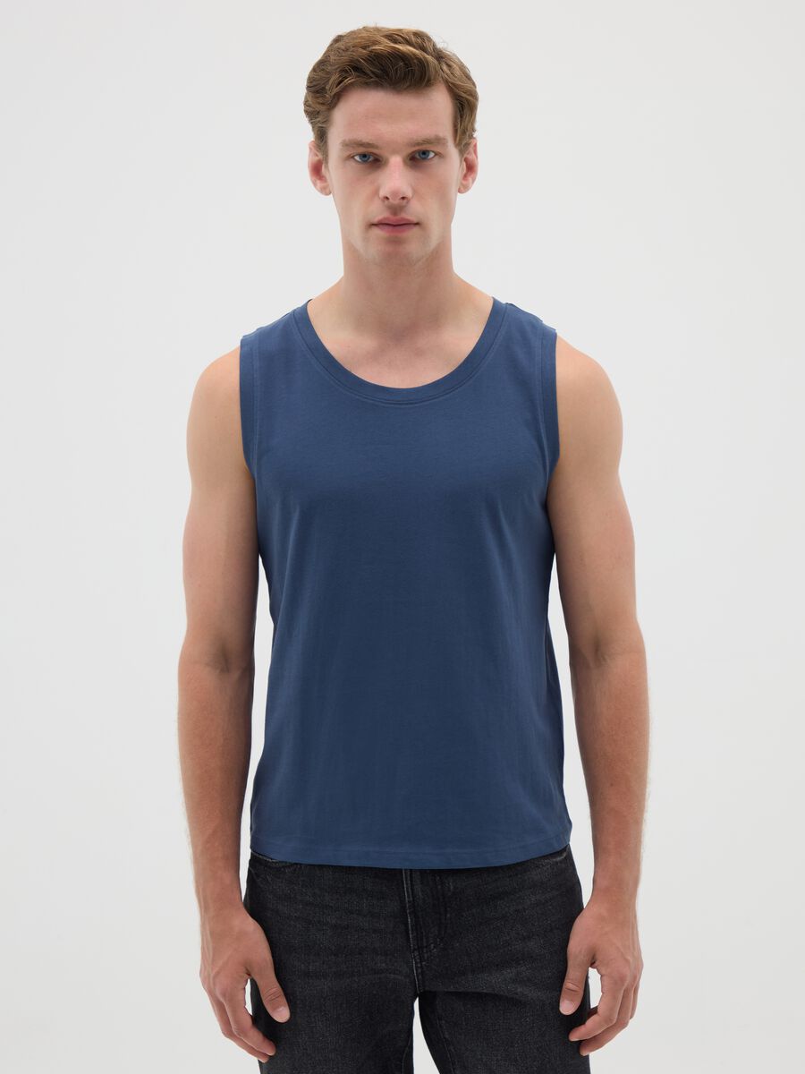 Men's Regular Fit Blue Pure Cotton Vest_0