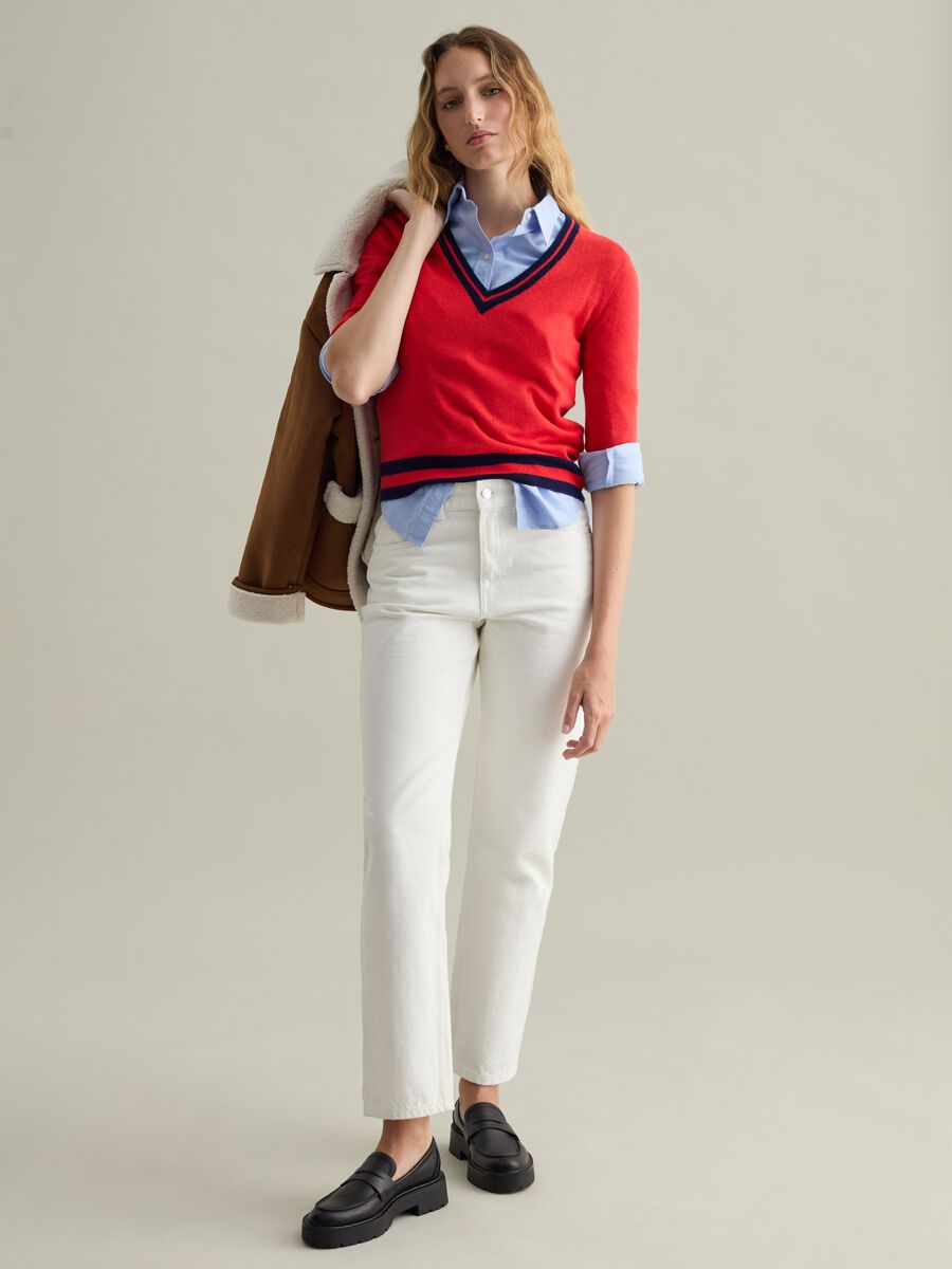Wool pullover with striped trims_1