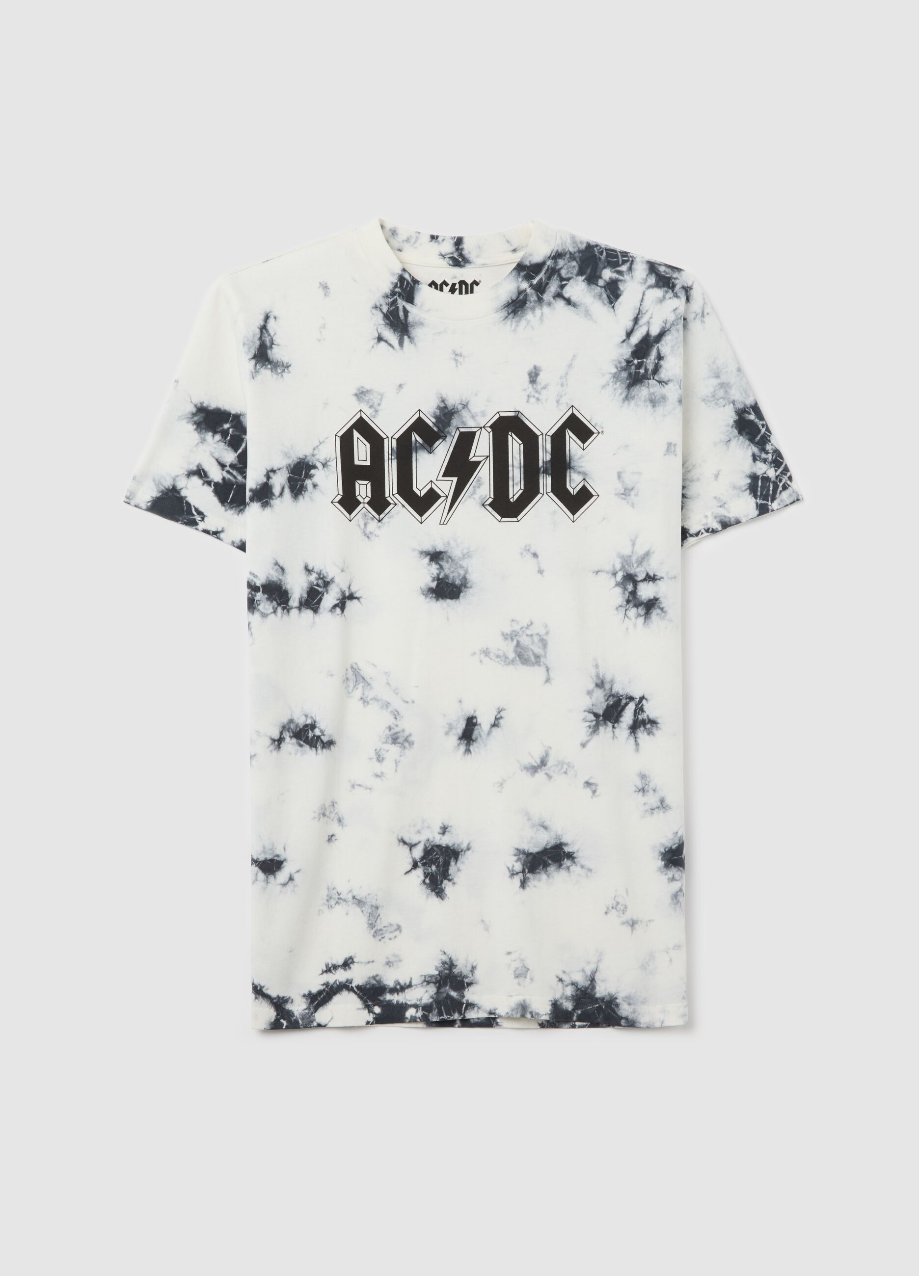 Tie-dye T-shirt with AC/DC print