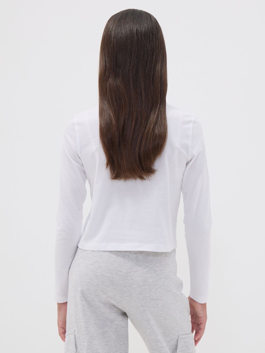 T-shirt bianca in puro cotone organico con collo a costine per ragazza_2