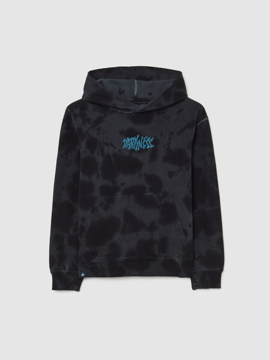 Felpa nera TieDye da ragazzo in puro cotone over fit con cappuccio_3