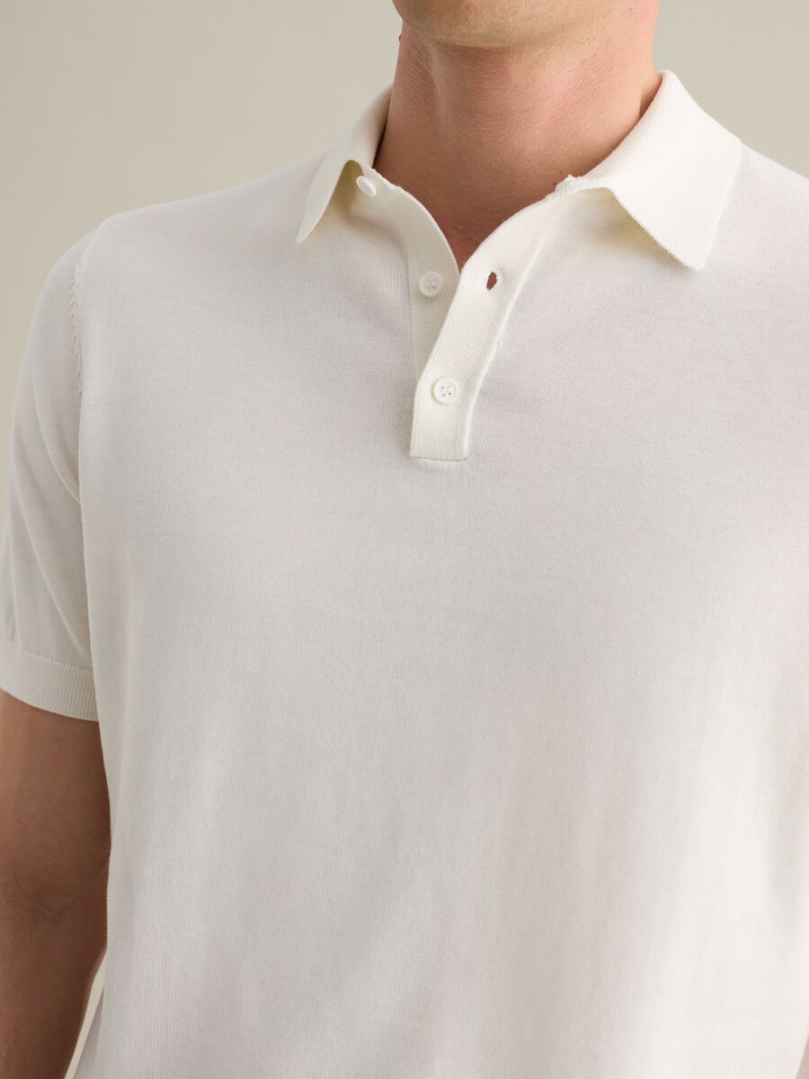 White polo shirt in cotton, silk, and linen_2