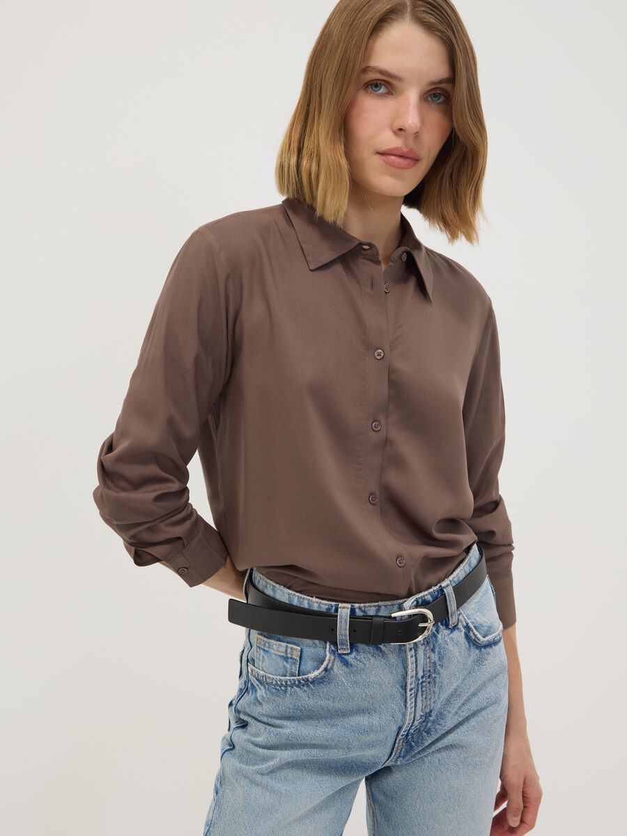 Camicia marrone in pura viscosa regular fit_0