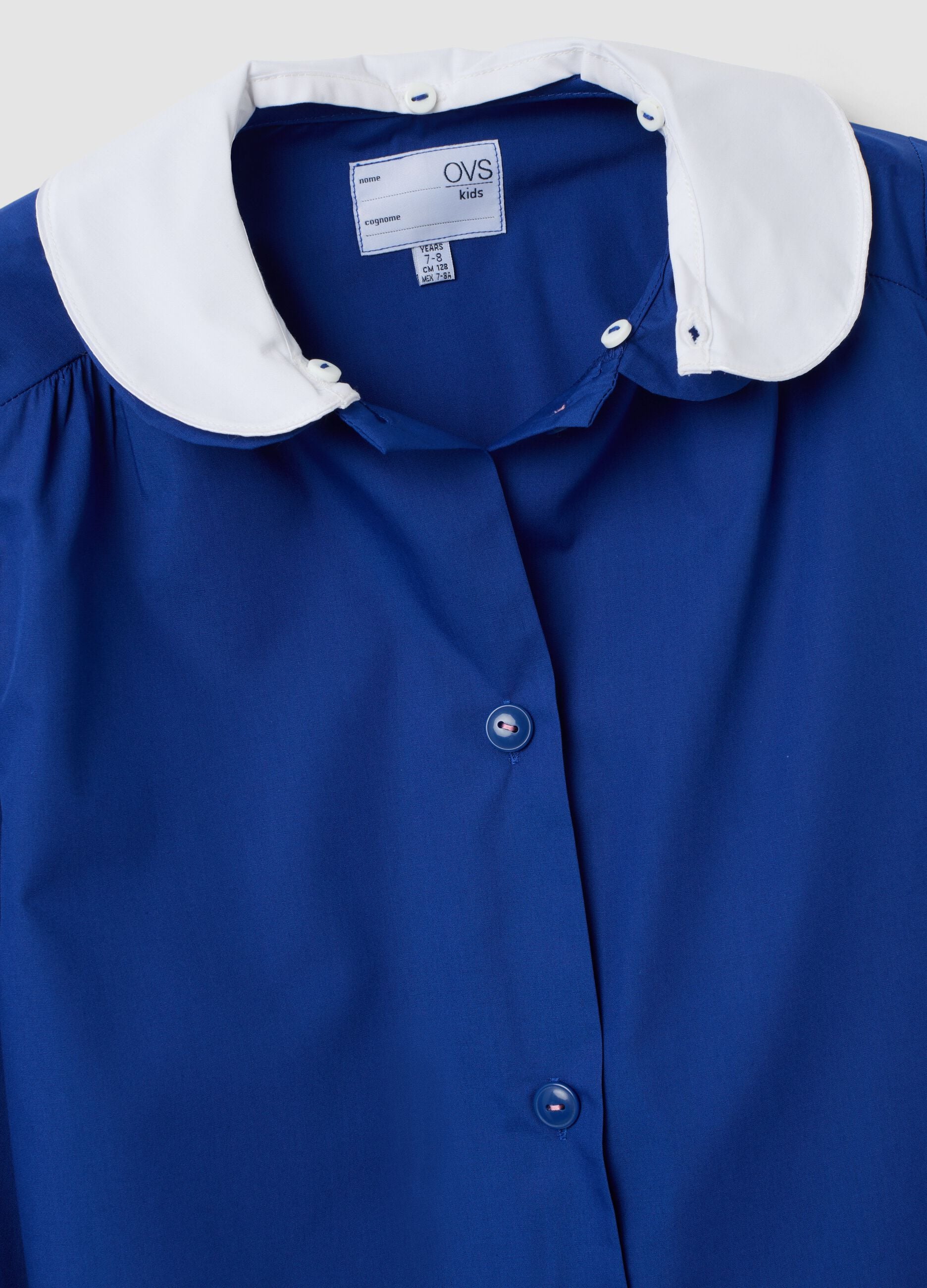 2-pack of blue school aprons with white collar