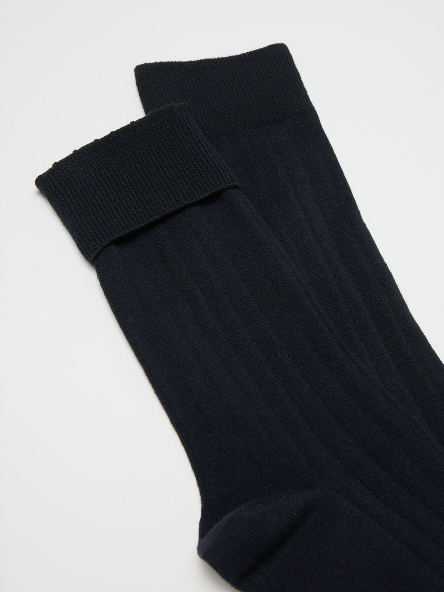 Bipack calze in misto cotone blu elasticizzate a righe_1