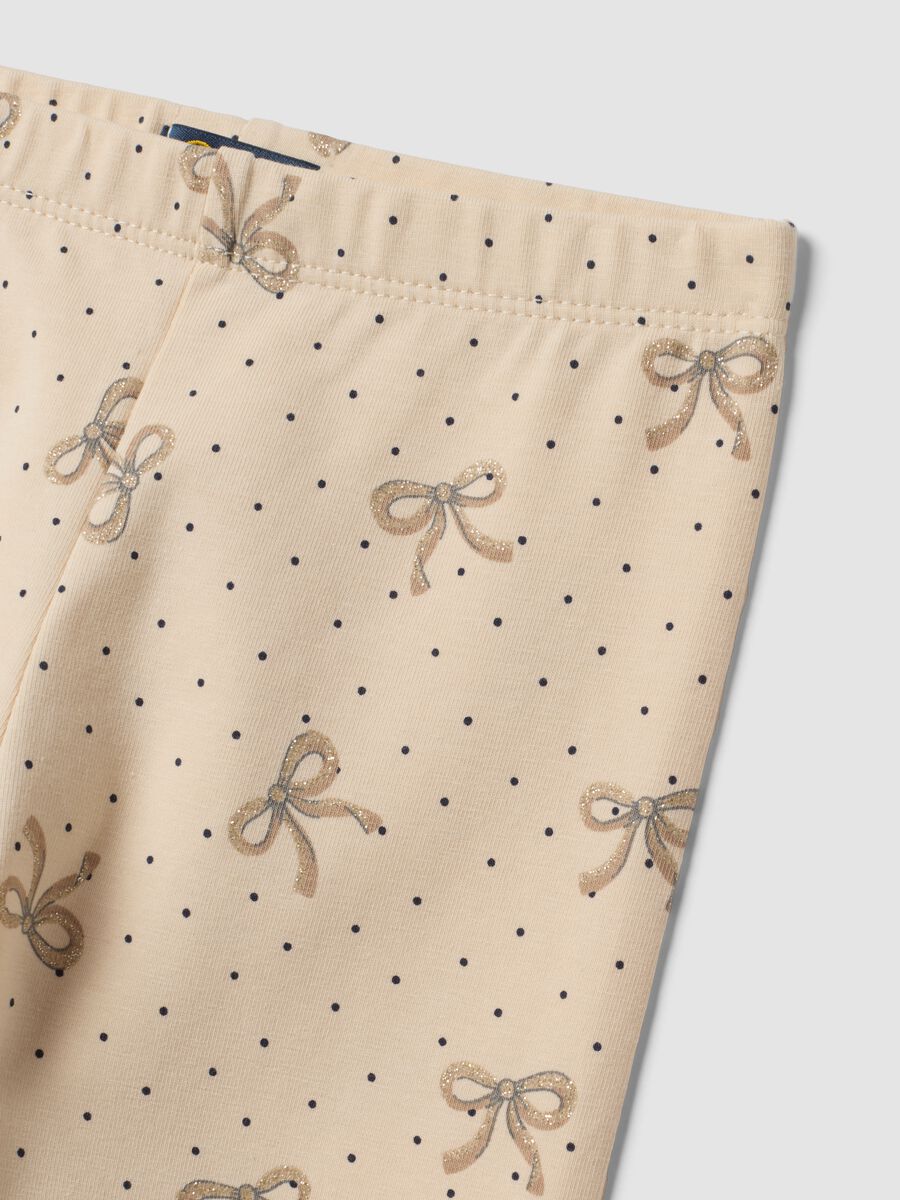 Beige skinny organic stretch cotton leggings with bows for girls_2