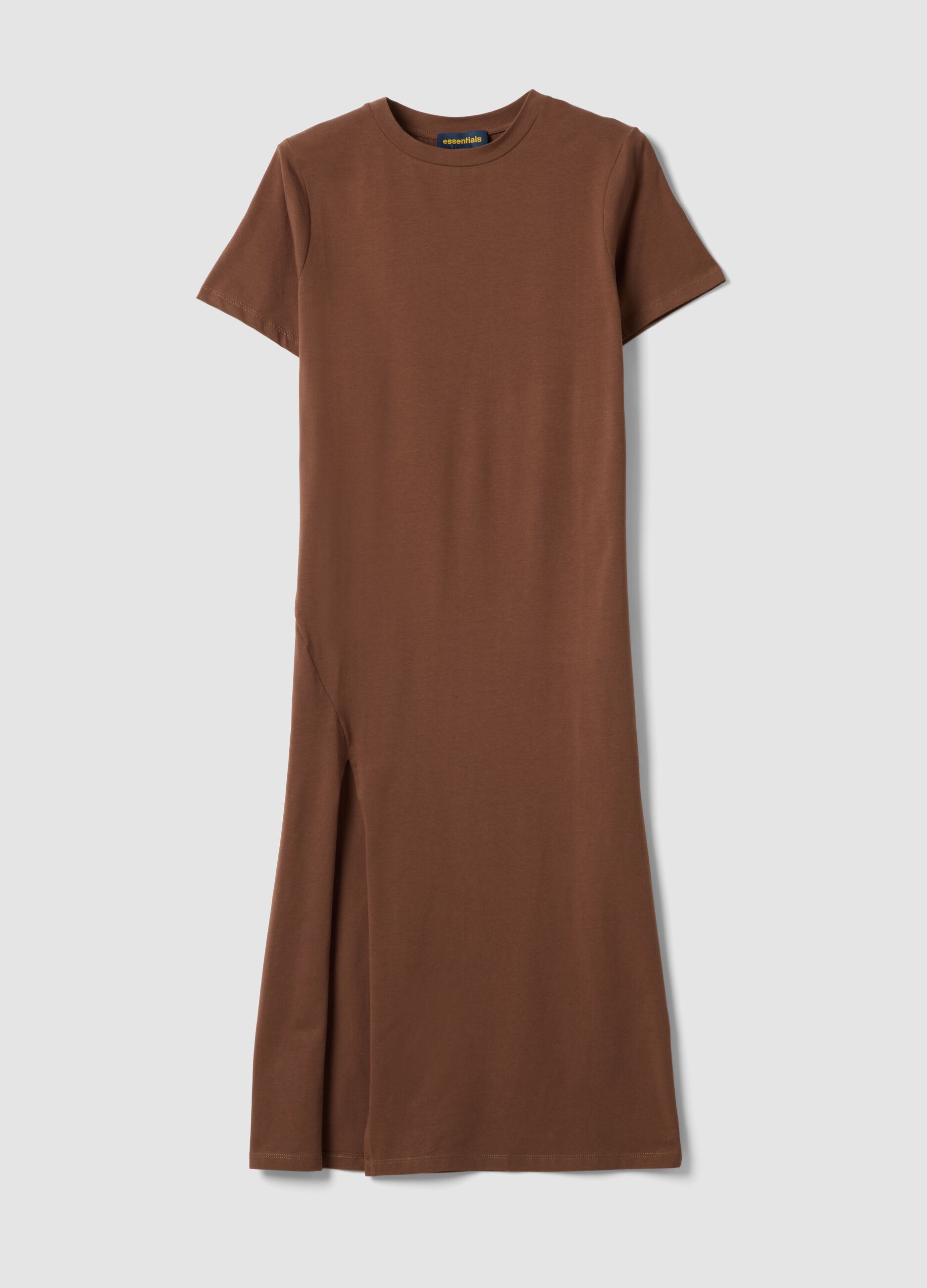 Abito midi marrone in cotone elasticizzato