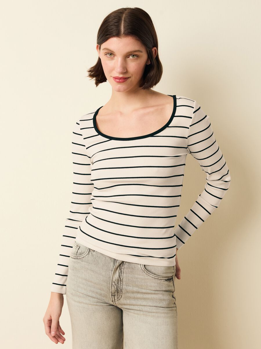 Ribbed T-shirt with striped pattern_1