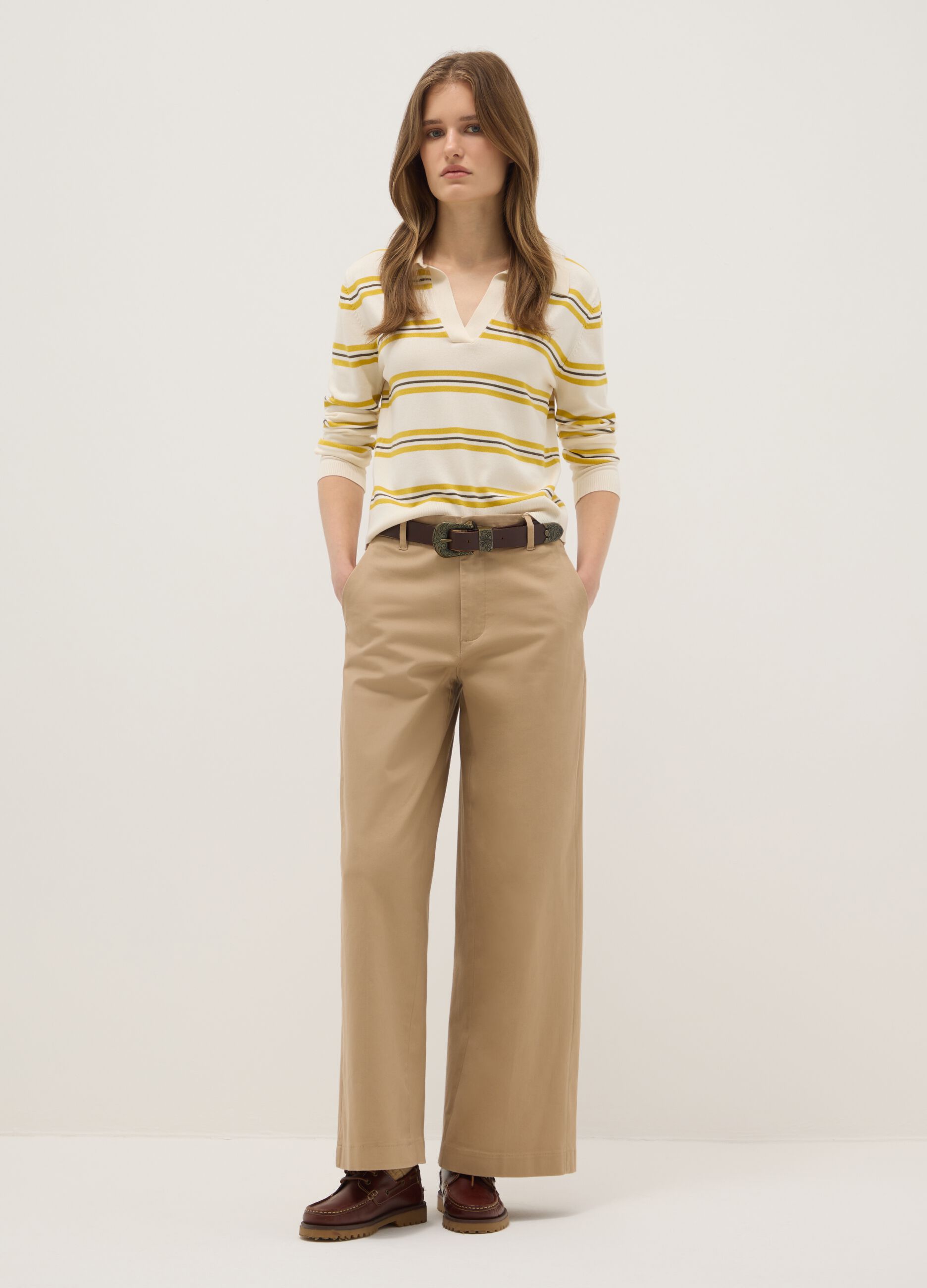 Regular Fit Multicolour Striped Jumper with Polo Collar