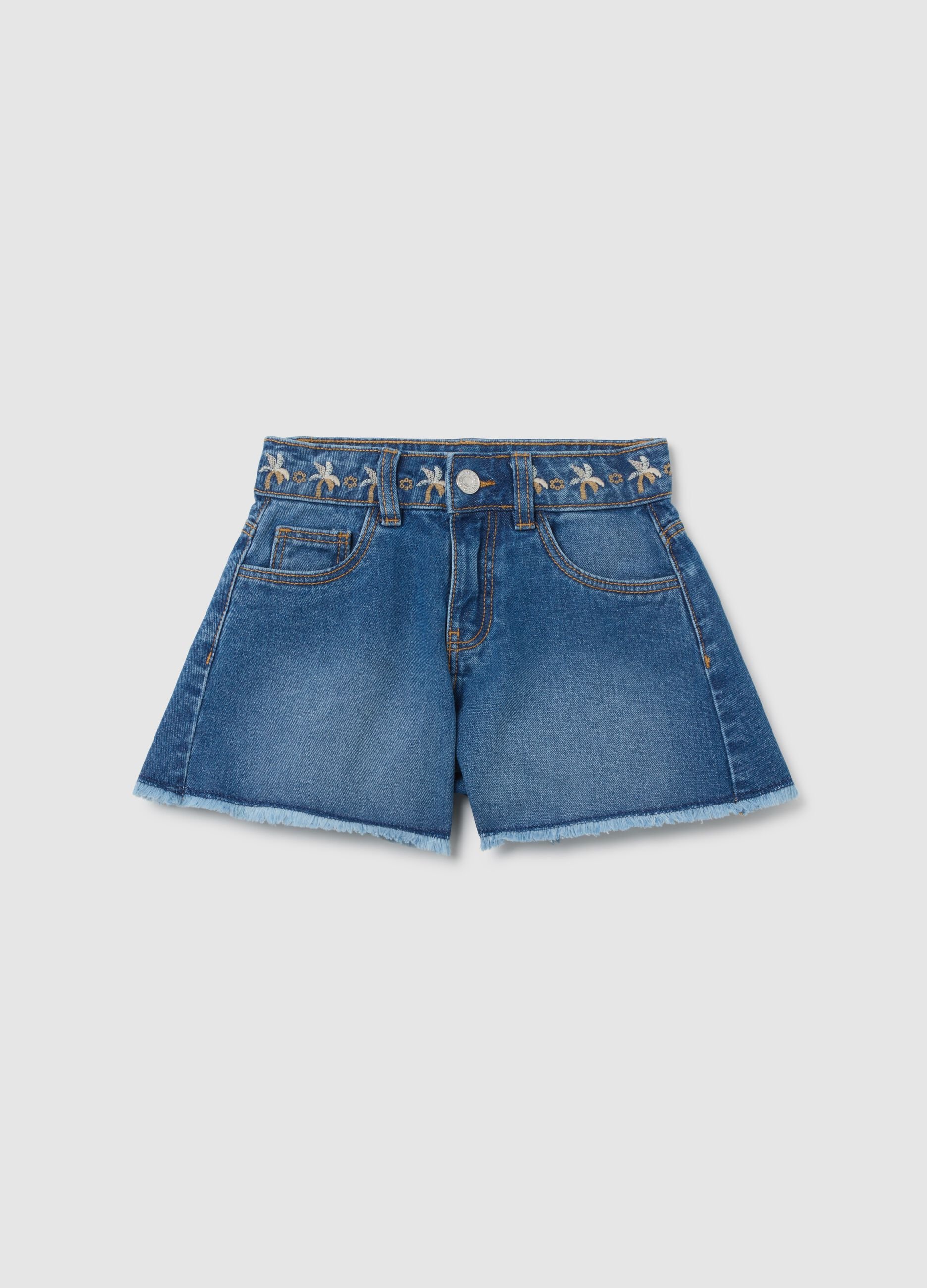Shorts da bambina in puro cotone denim regular fit