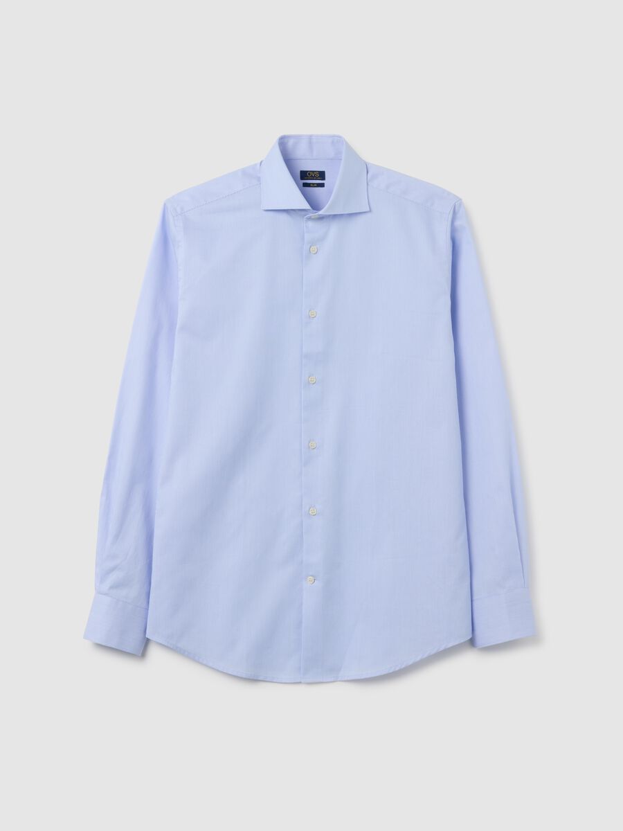 Men's pure cotton blue slim fit easy iron shirt_0