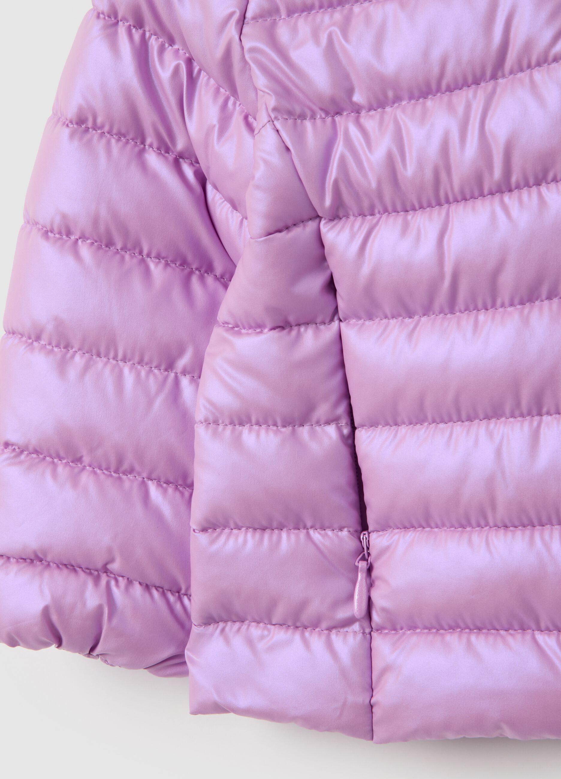 Purple padded girl's jacket with hood and zip
