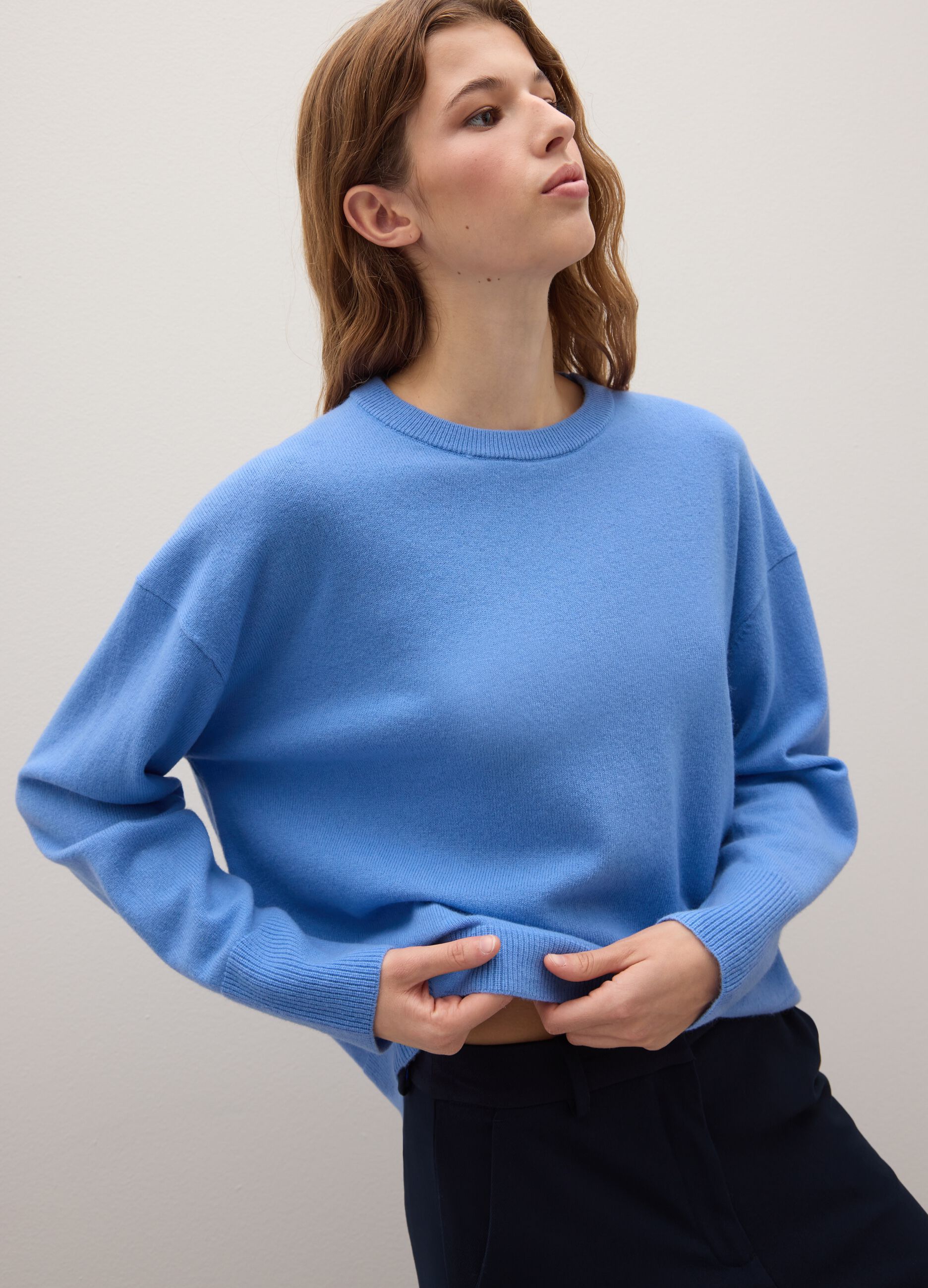Blue regular fit pure wool sweater