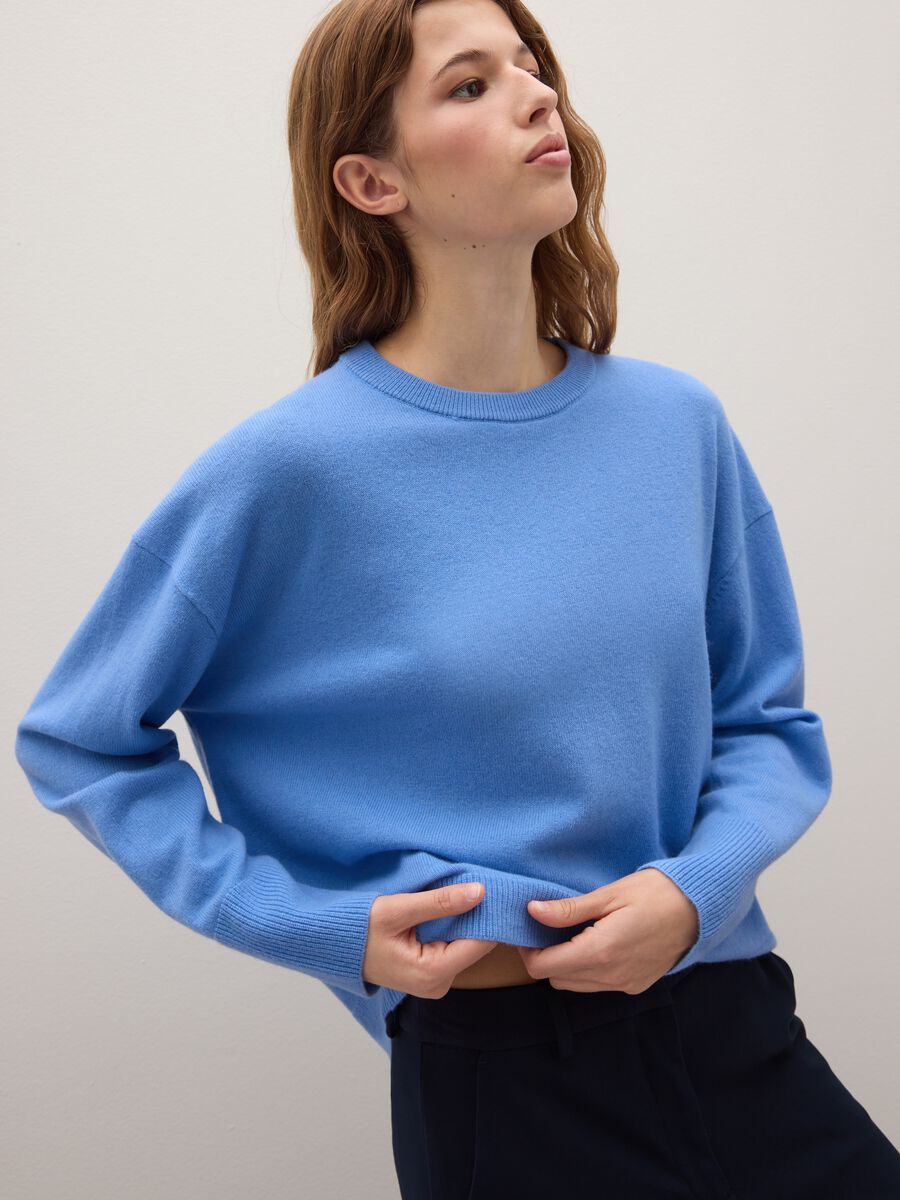 Blue regular fit pure wool sweater_0