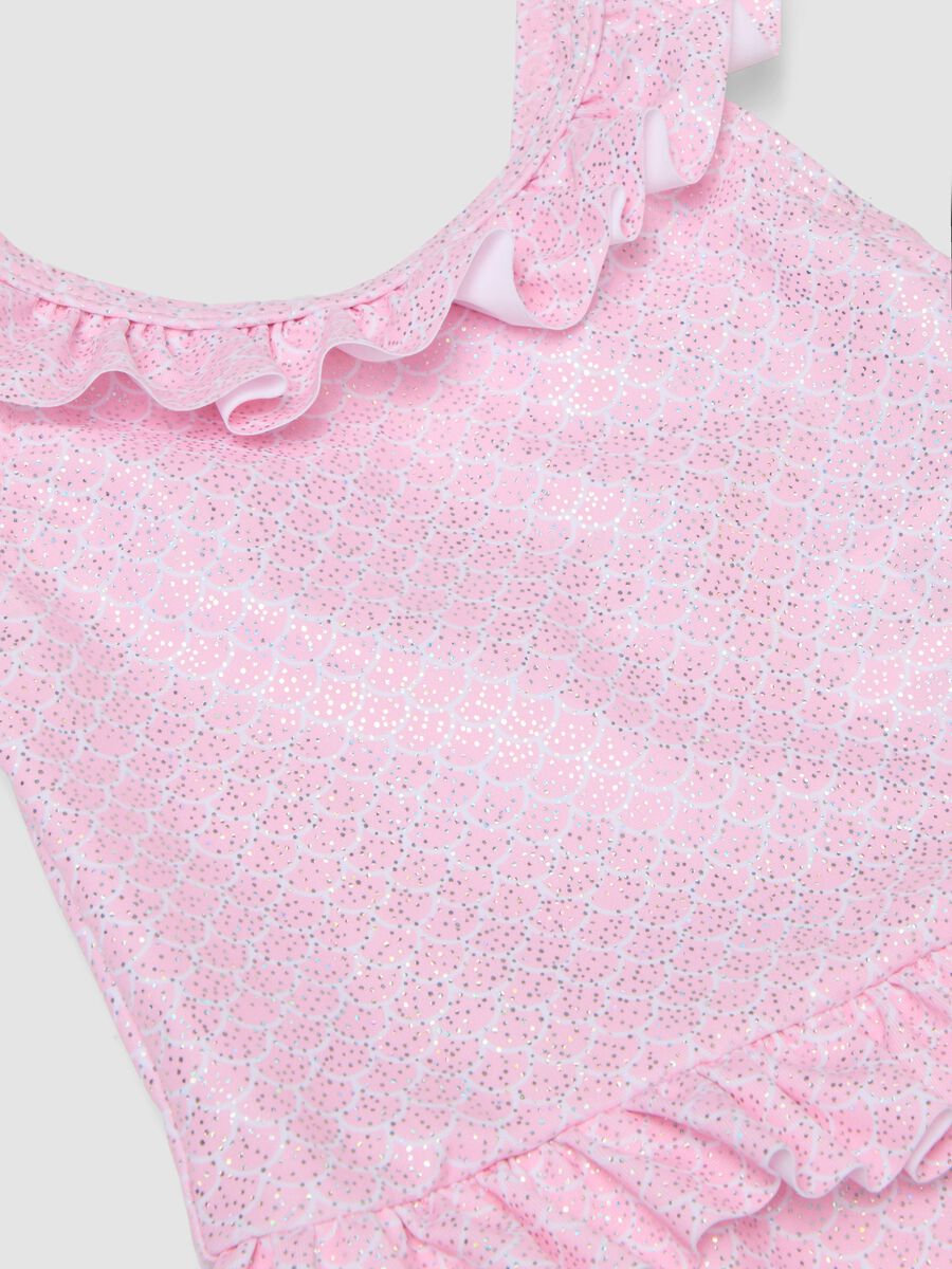 Pink stretch swimsuit with ruffles for baby girls_2