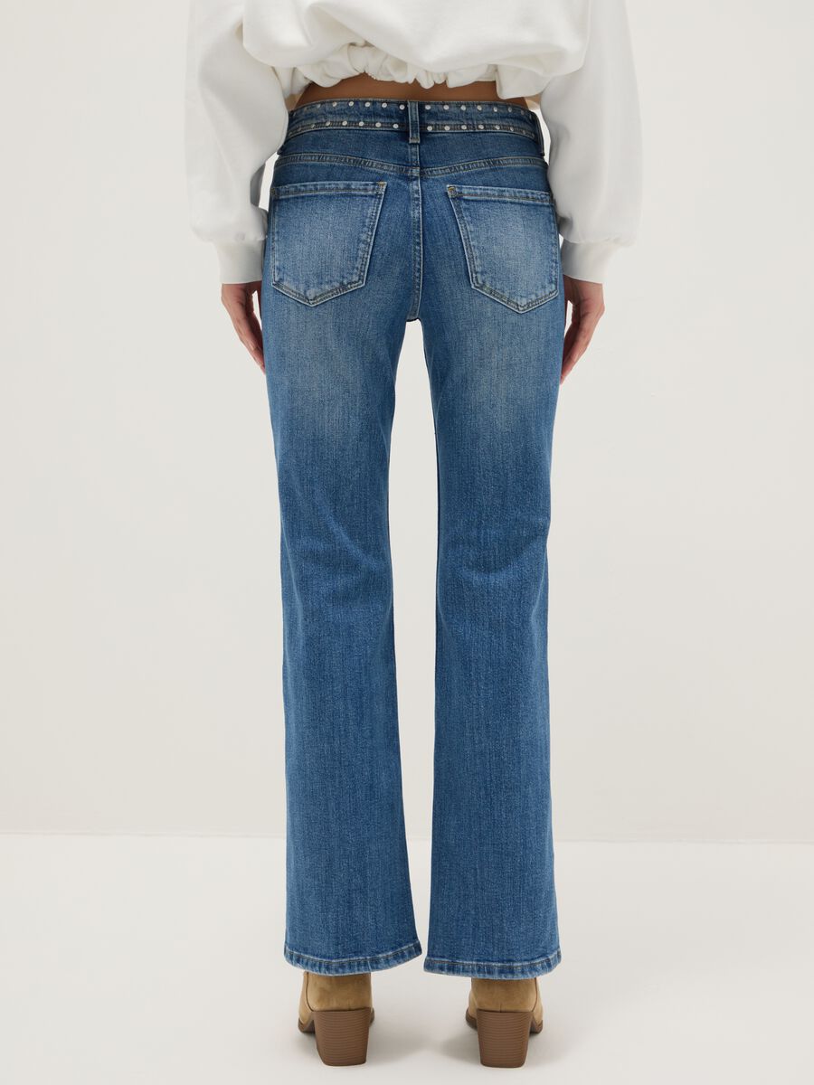 Blue denim bootcut jeans with studs_2