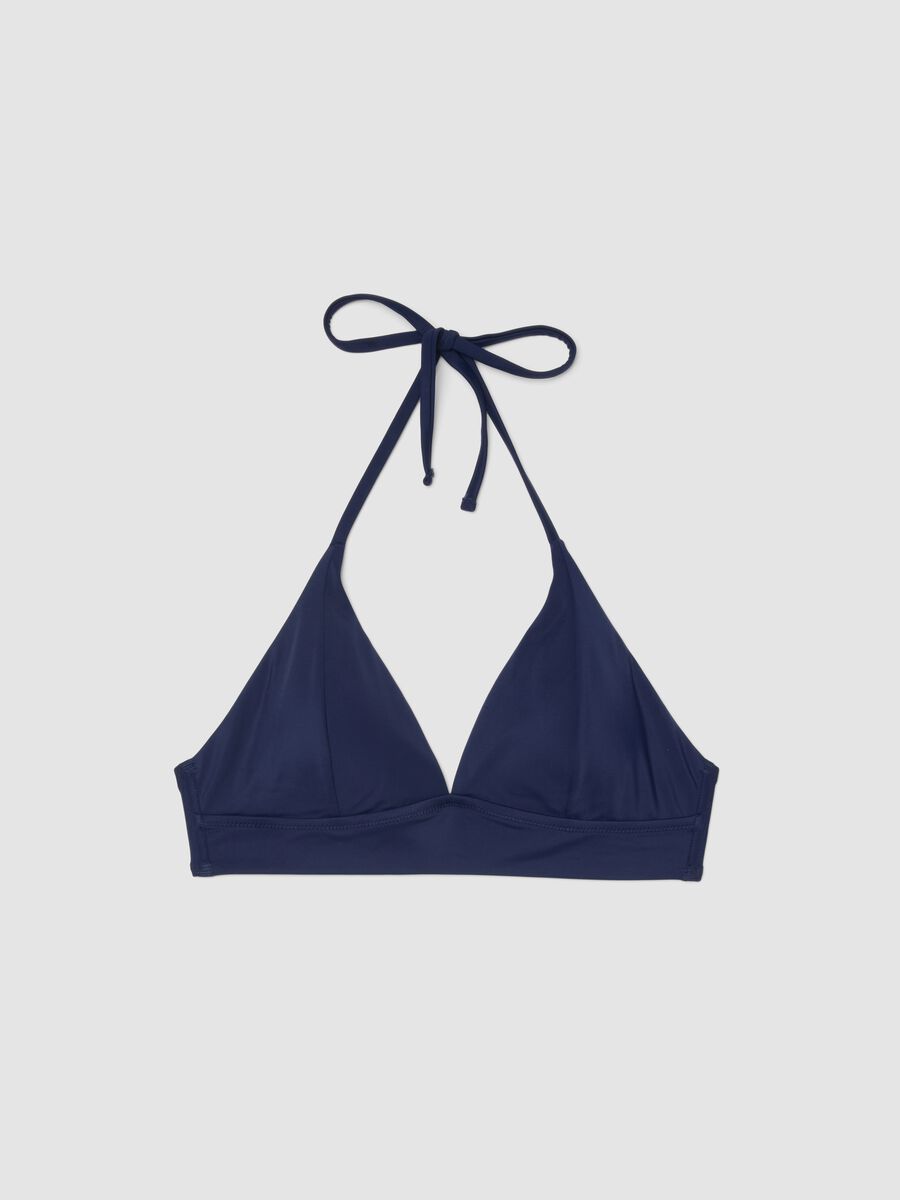 Top bikini in tessuto elasticizzato blu con lacci regolabili_4