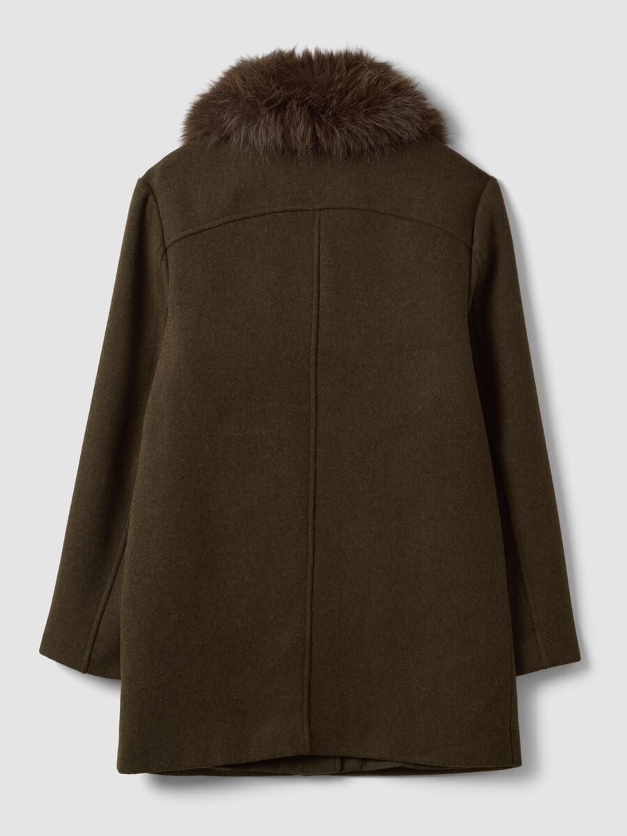 Cappotto marrone in misto lana e viscosa con collo in pelliccia_6