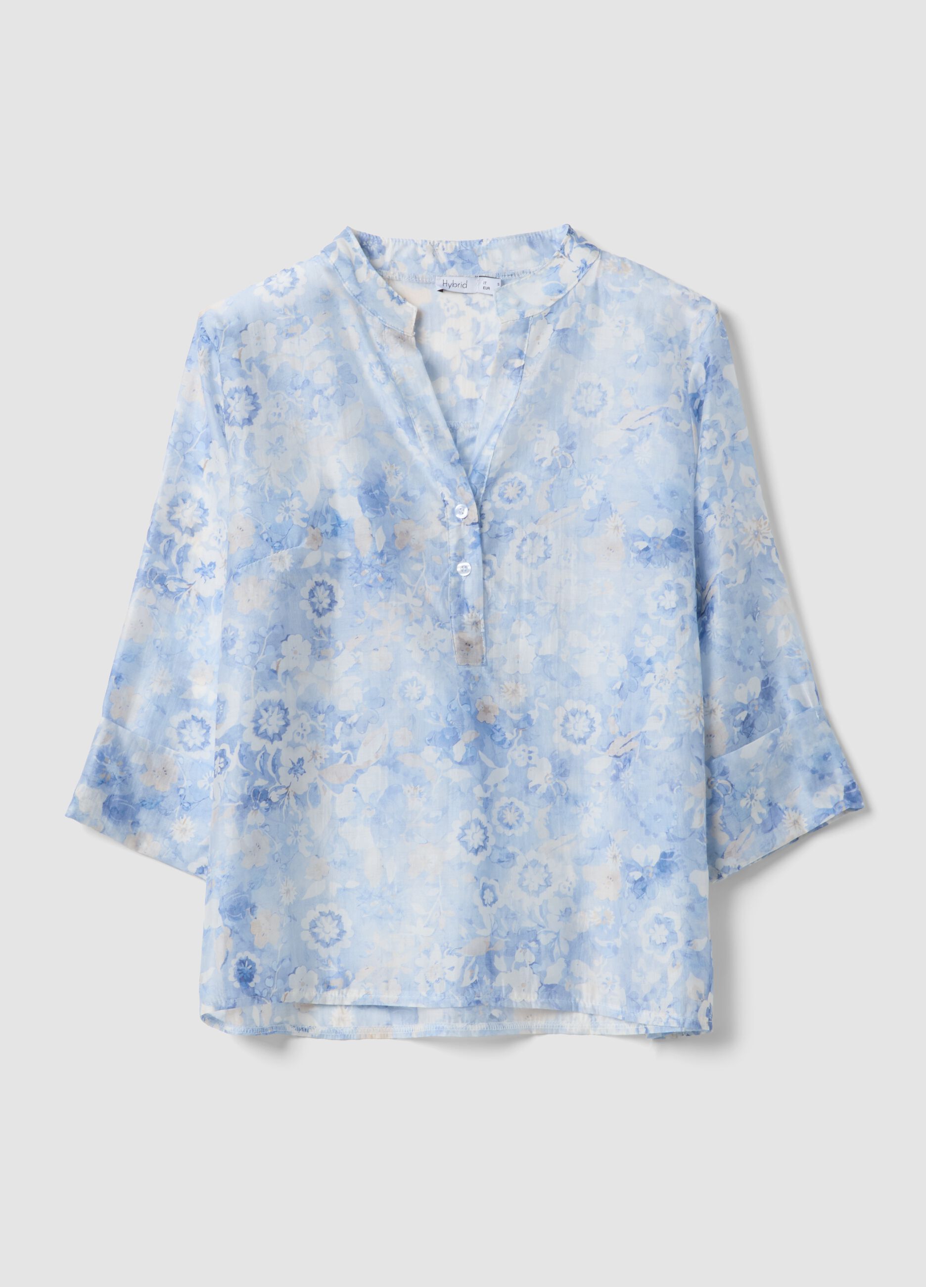 Blue floral lyocell-blend blouse
