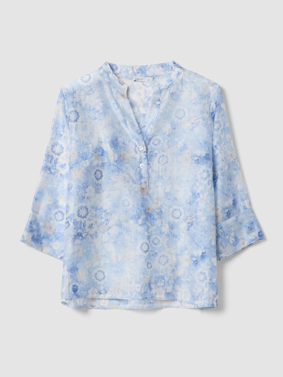 Blue floral lyocell-blend blouse_0