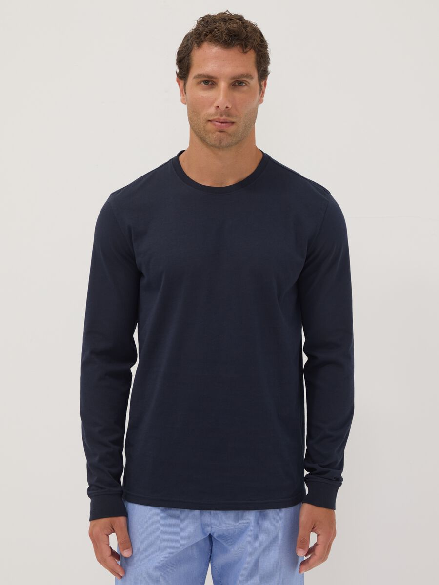 Pigiama marrone in puro cotone organico a righe regular fit_1