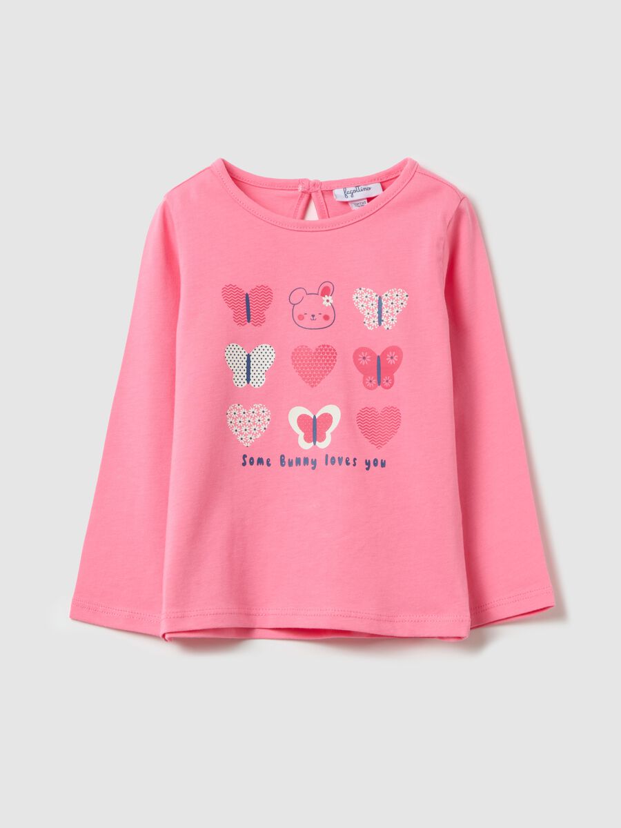 Cotton T-shirt with print and long sleeves_0