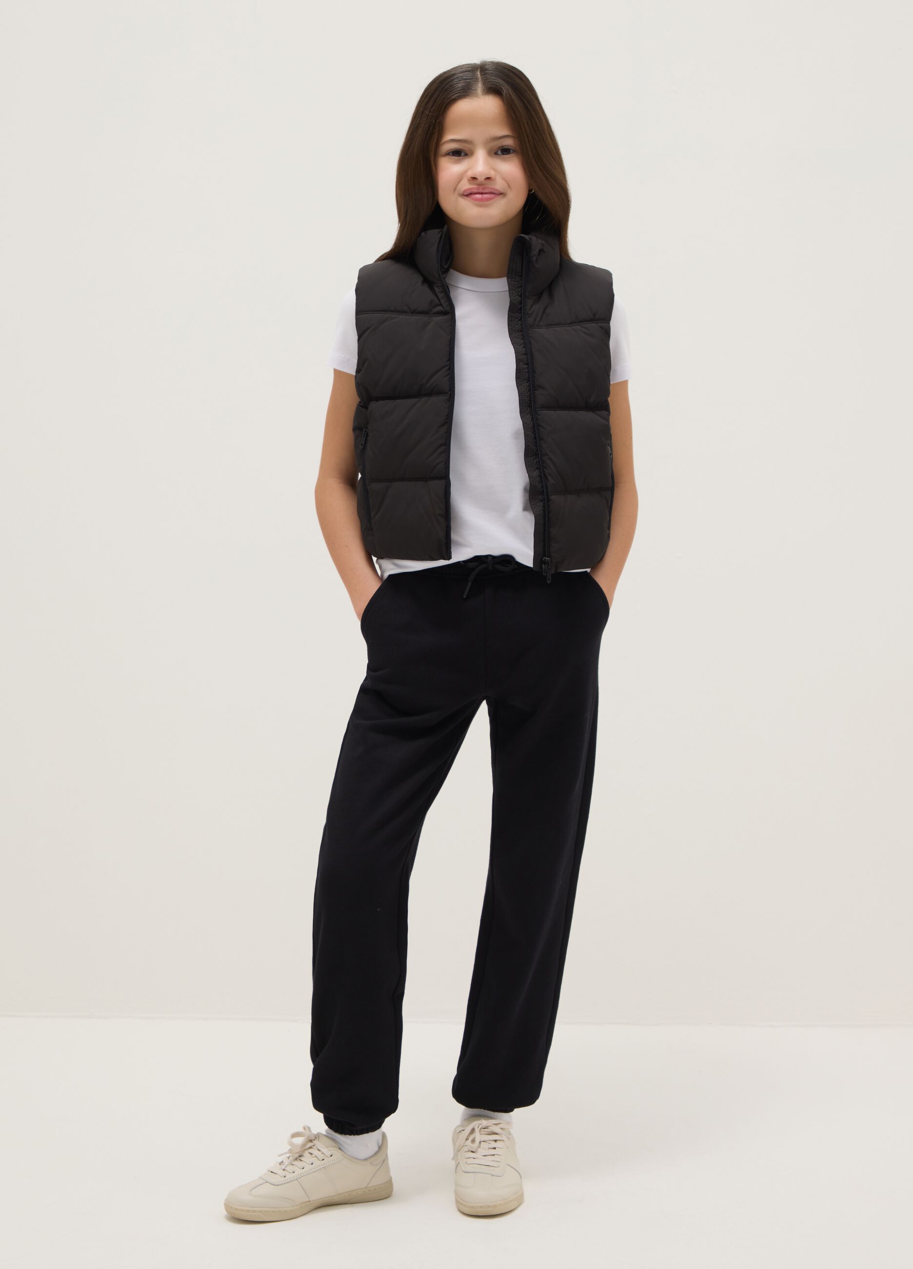 Pantaloni da ragazza in puro cotone nero regular fit