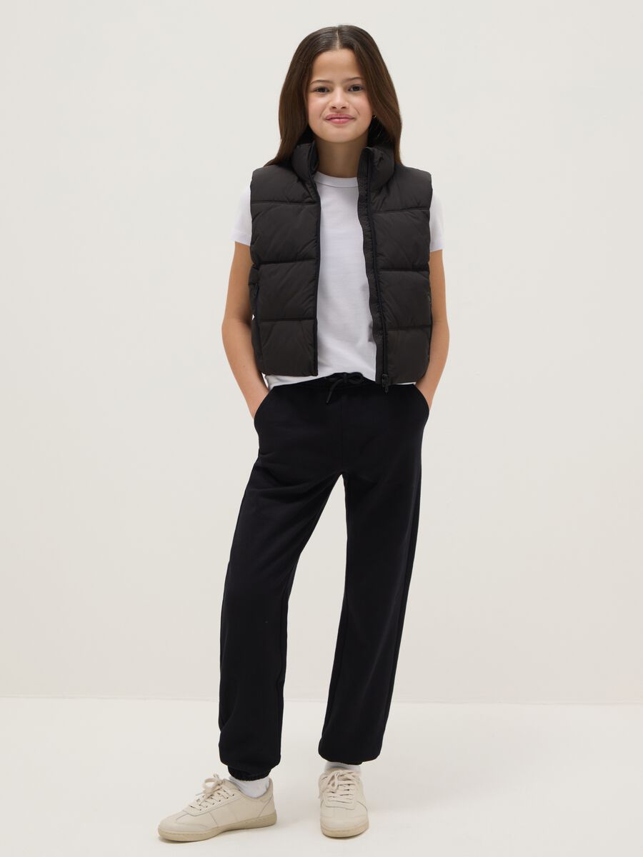 Girls' pure black cotton regular fit trousers_0