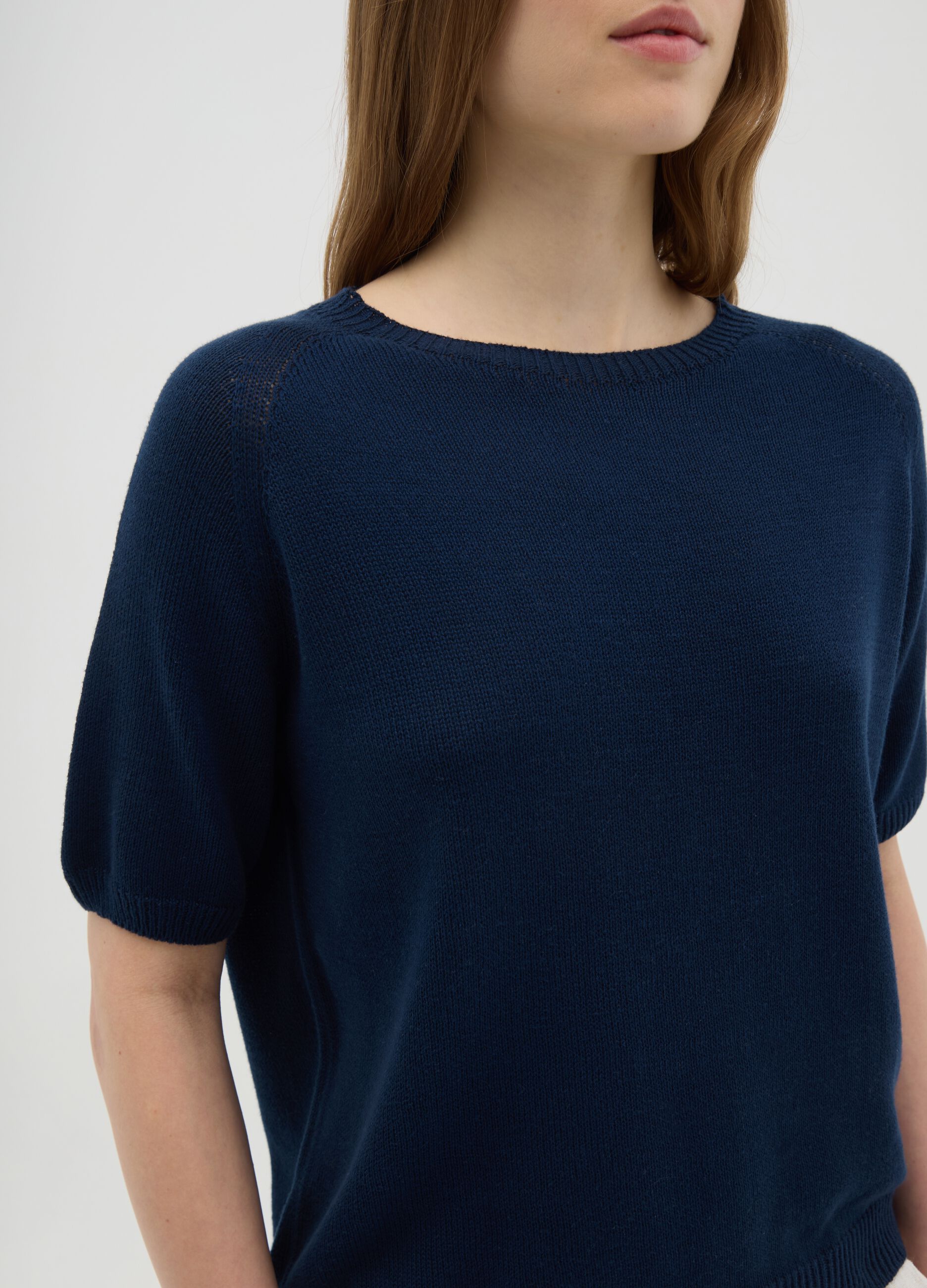 Women's blue pure cotton regular fit T-shirt