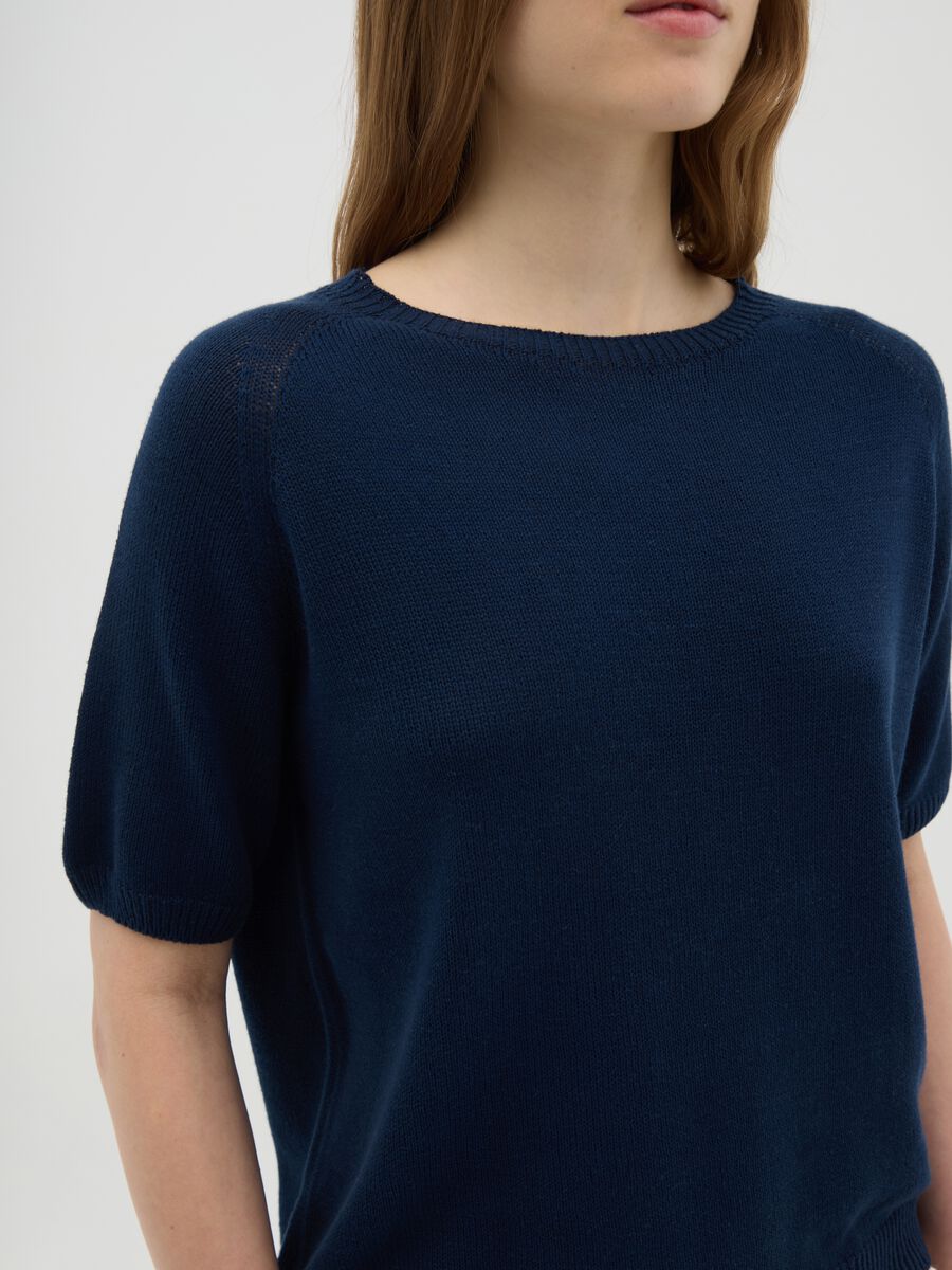 Women's blue pure cotton regular fit T-shirt_2