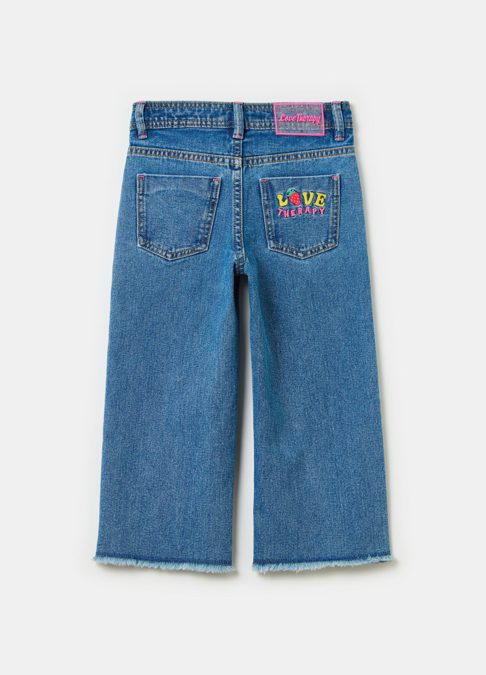 Jeans Bambina A Zampa Strappati Corti Larghi OVS