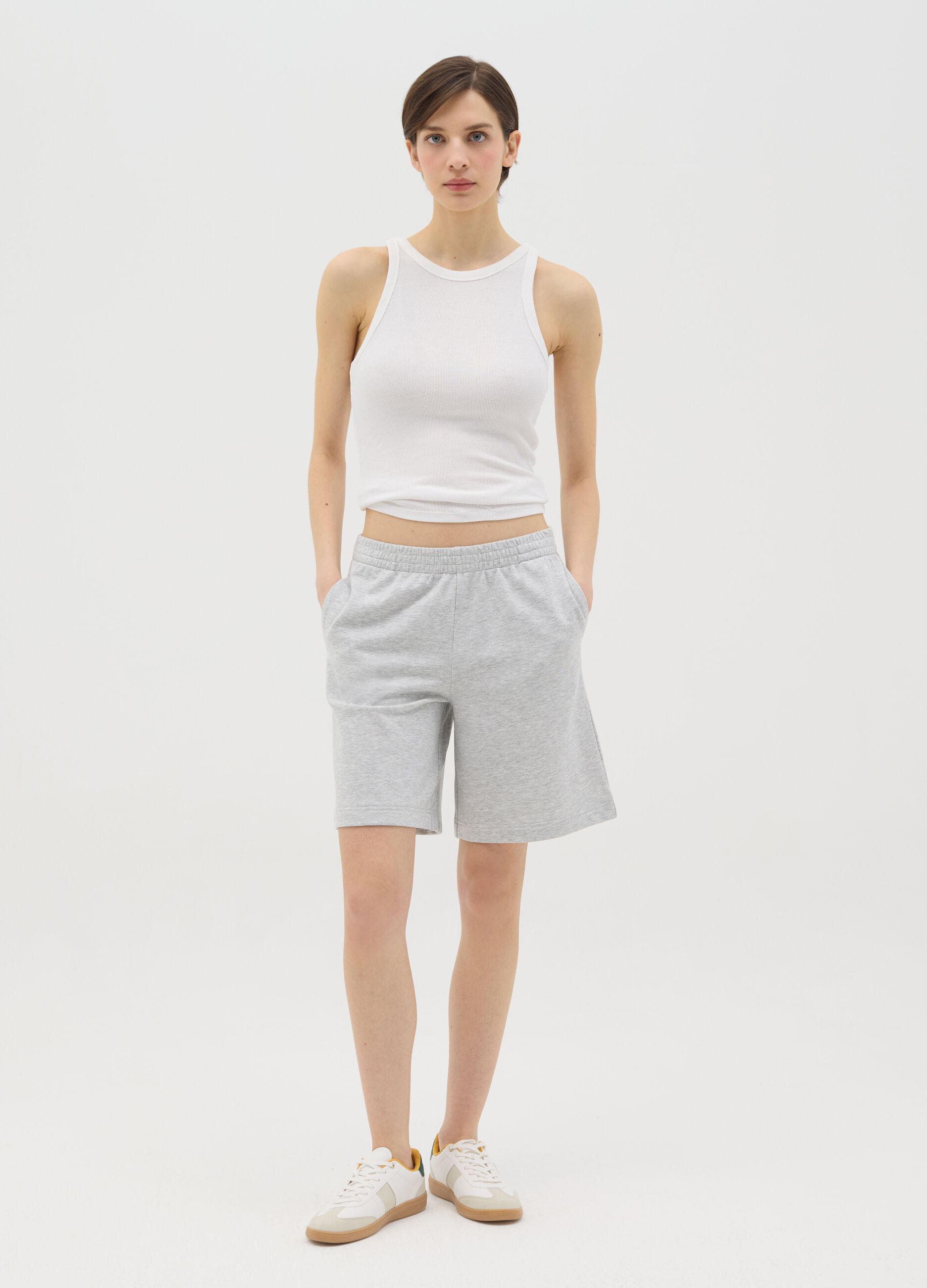 Grey Bermuda shorts in French terry with elasticated waist